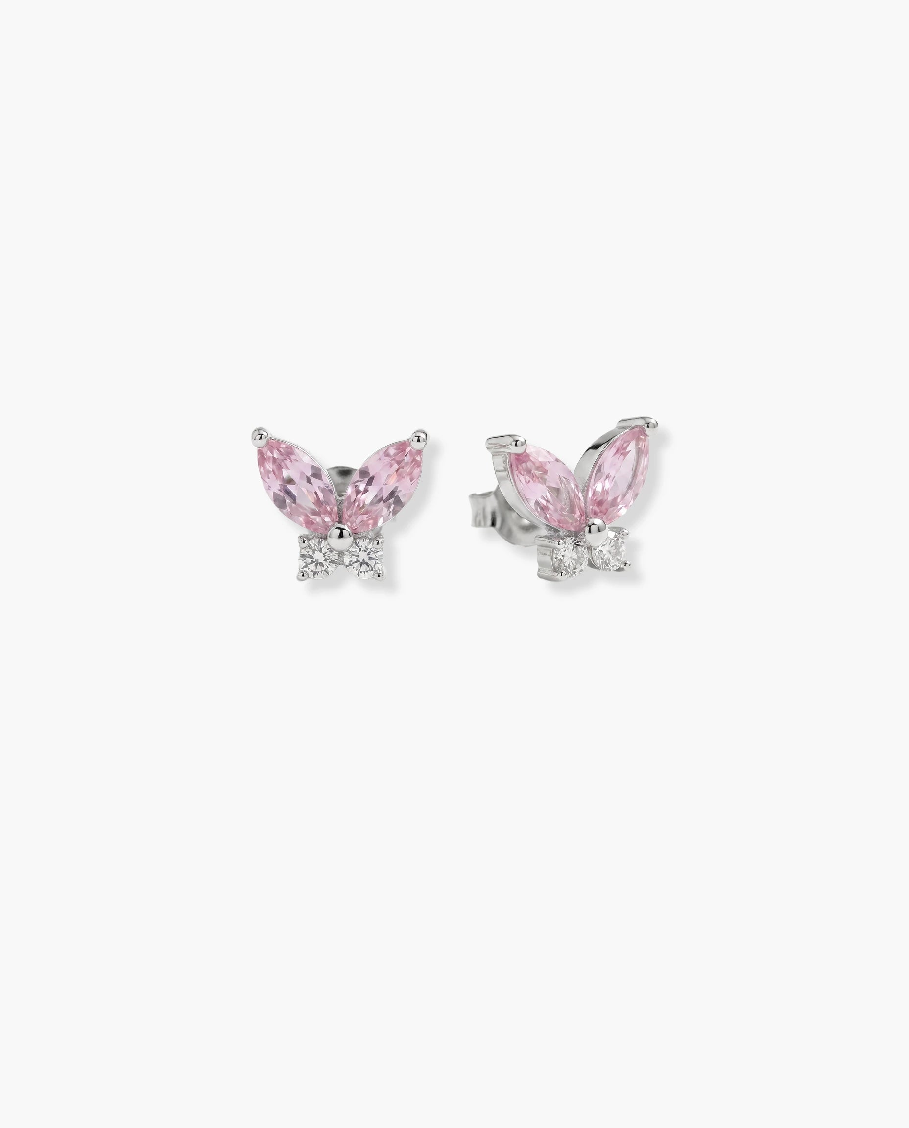 Srebrne minđuše u obliku leptira sa roze pink cirkonima 925 presvucene rodijumom
