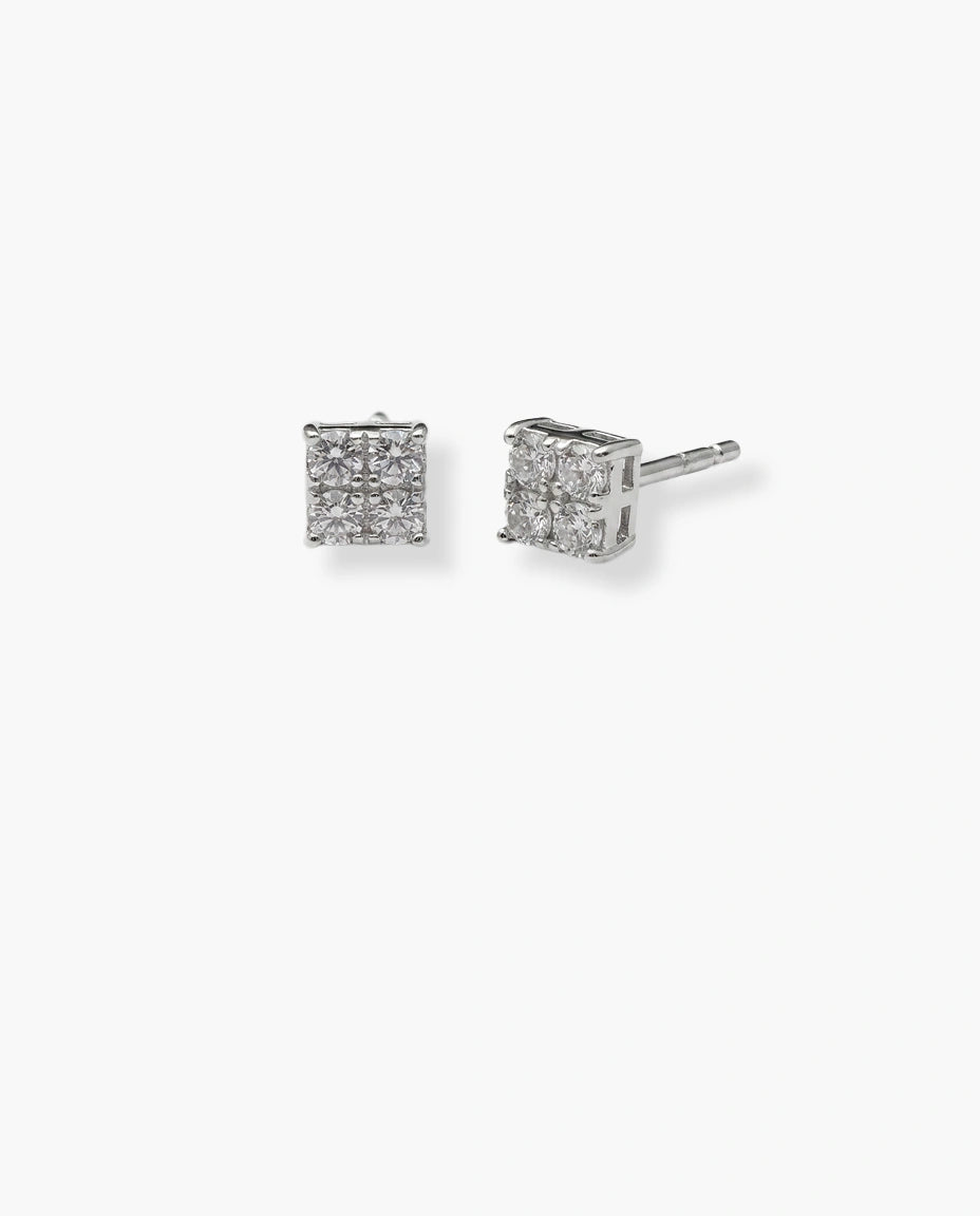 kvadratne mindjuše srebro 925 beli cubic zirconia cirkoni