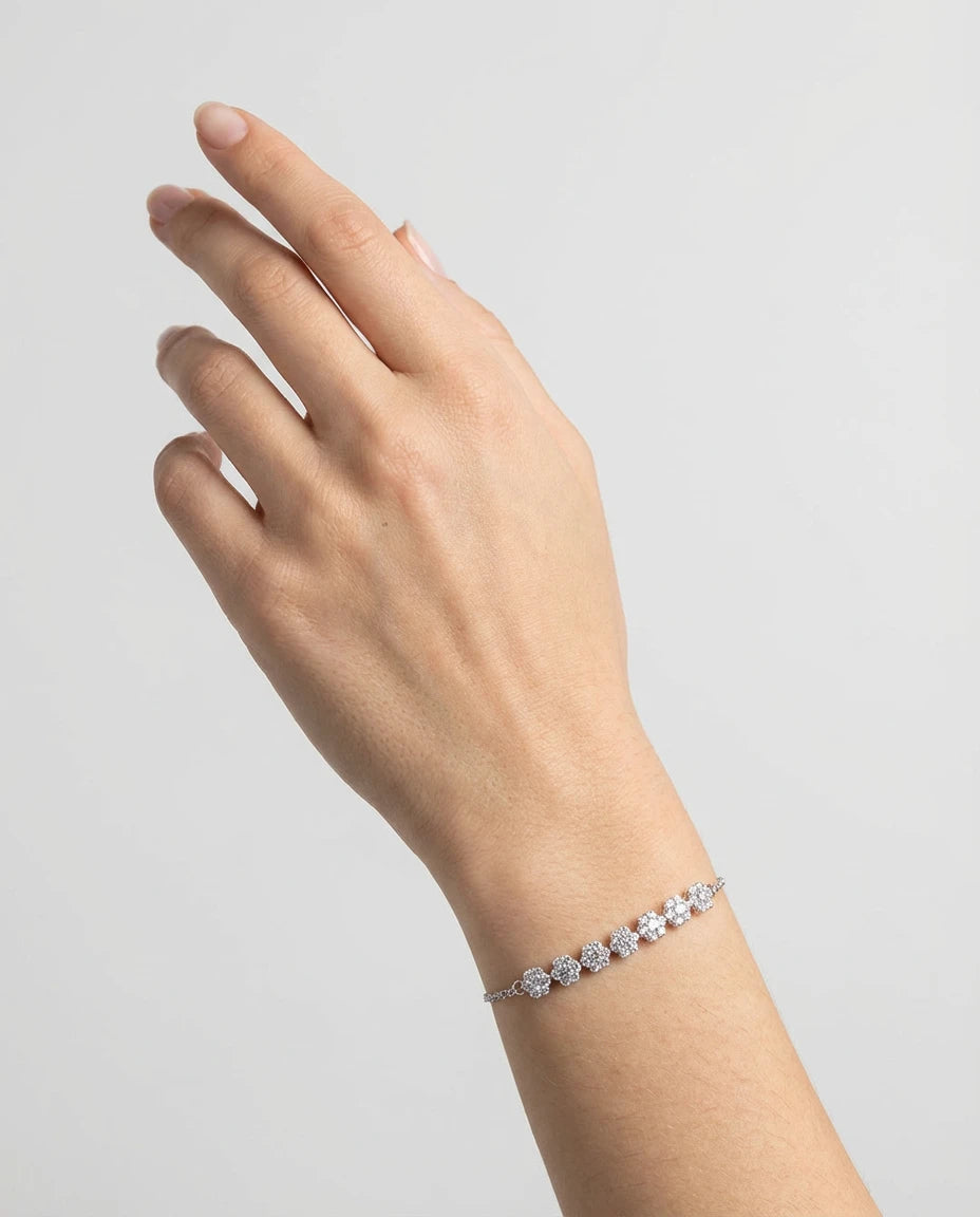 narukvica srebro 925 rodijum cvet cubic zirconia cirkoni elegantna