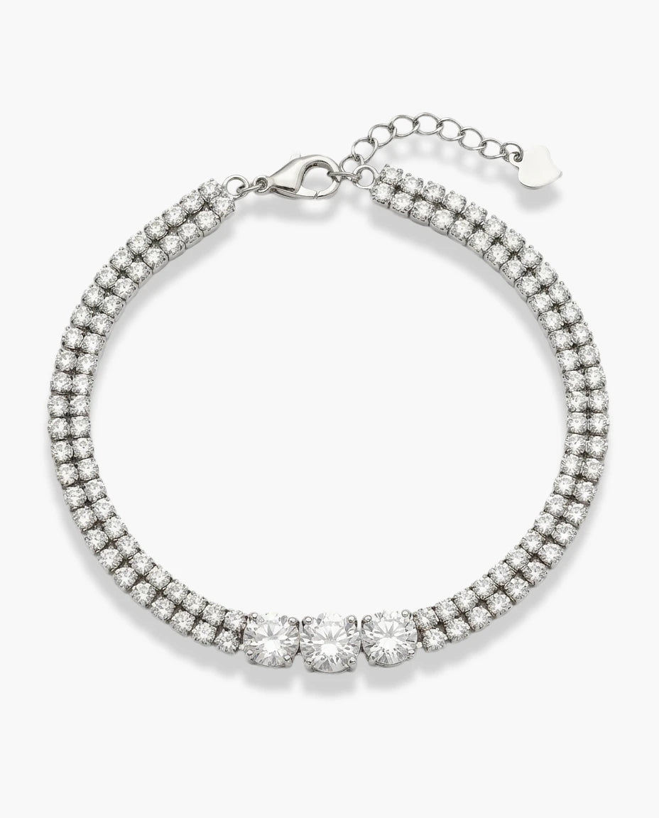 narukvica srebro 925 rodijum dupla tennis beli cubic zirconia cirkoni