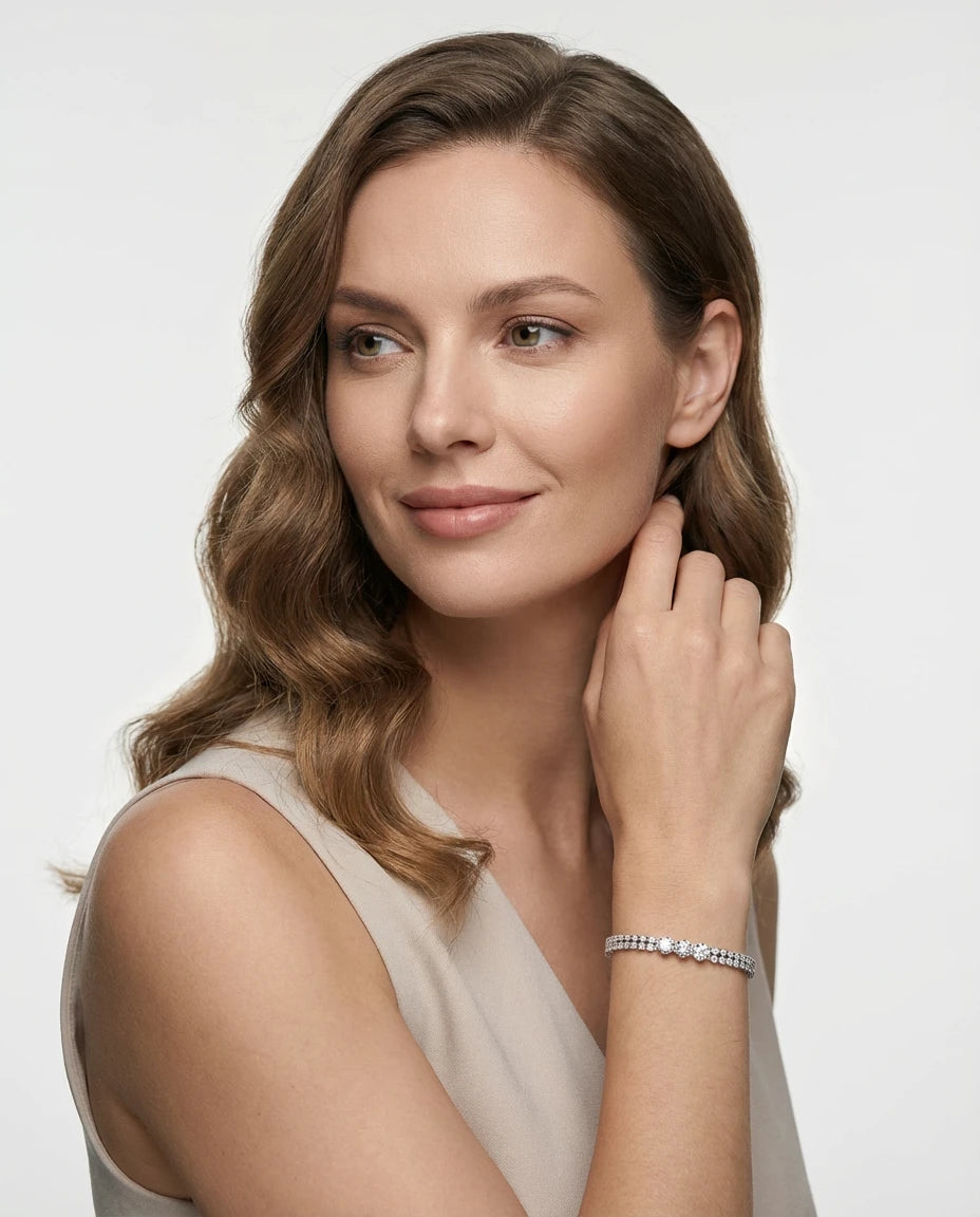 narukvica srebro 925 rodijum dupla tennis beli cubic zirconia cirkoni