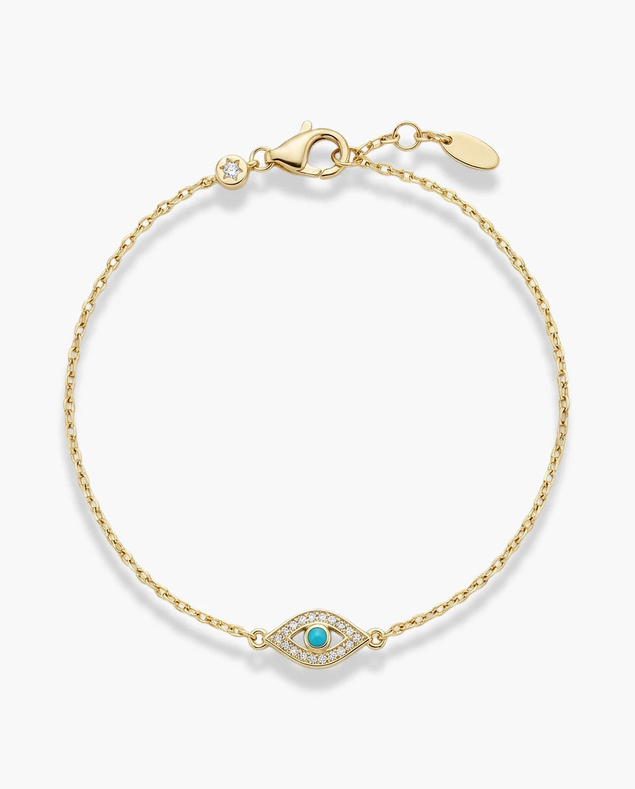 narukvica 14k zuta pozlata evil eye plavo oko cubic zirconia cirkoni