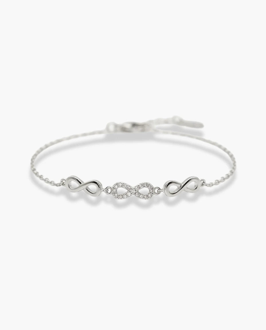 narukvica srebro 925 rodijum infinity znak cubic zirconia cirkoni