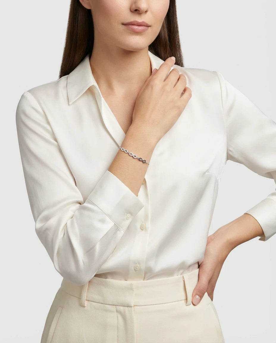 narukvica srebro 925 rodijum infinity znak cubic zirconia cirkoni