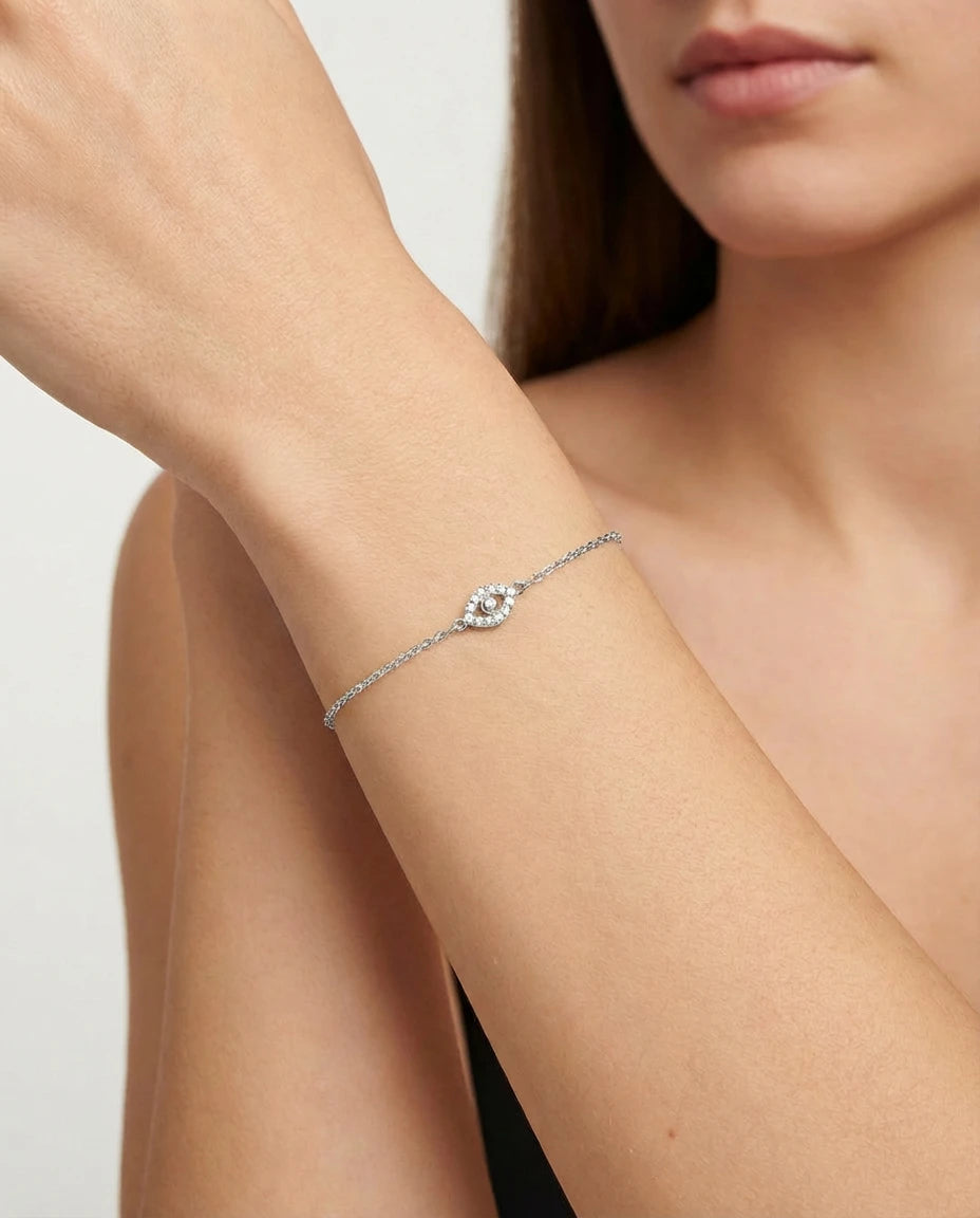 narukvica srebro 925 rodijum mini evil eye cubic zirconia cirkoni