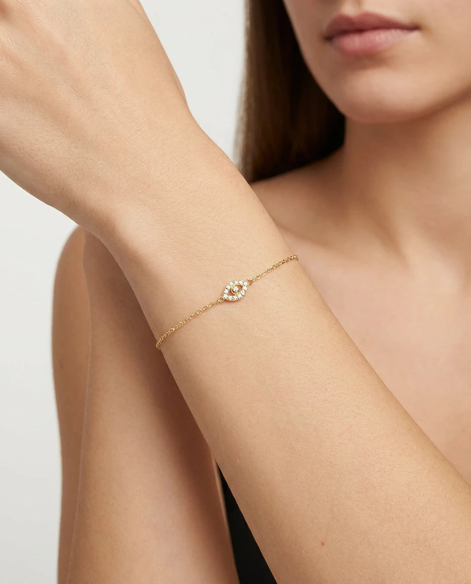 narukvica 14k zuta pozlata mini evil eye cubic zirconia cirkoni