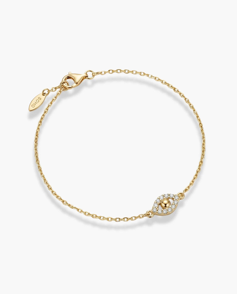 narukvica 14k zuta pozlata mini evil eye cubic zirconia cirkoni