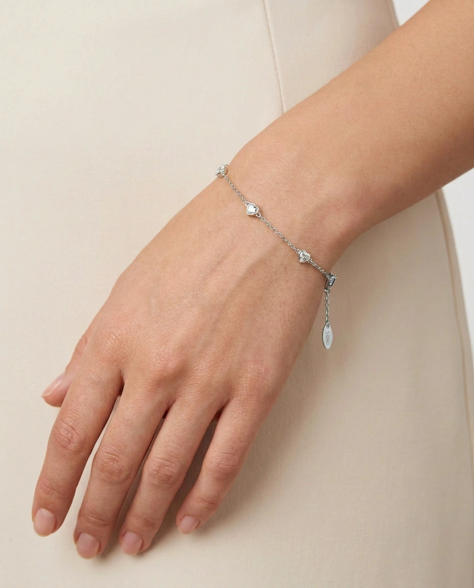 narukvica srebro 925 srca beli cubic zirconia cirkoni