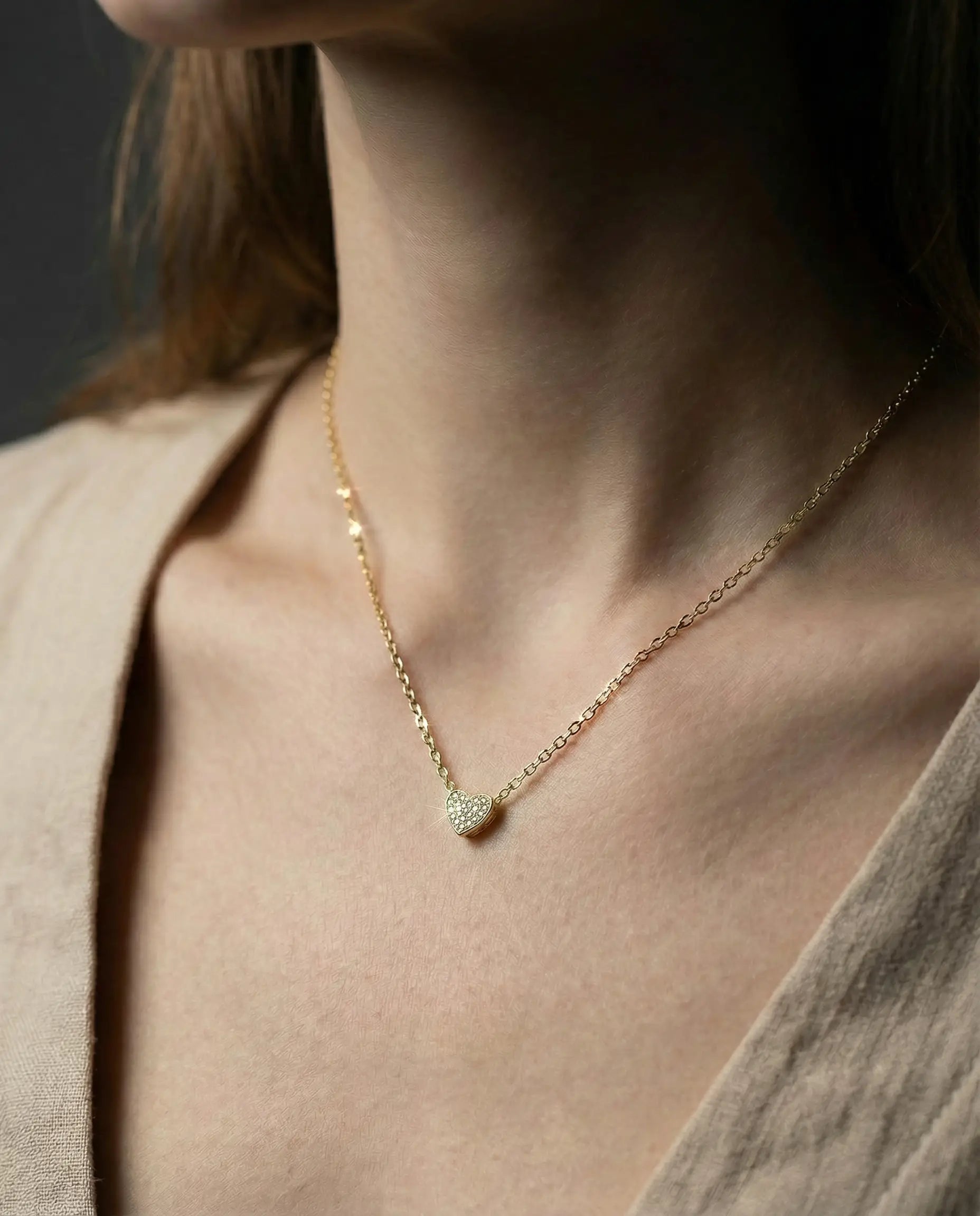 ogrlica 14k pozlata srce cubic zirconia cirkoni