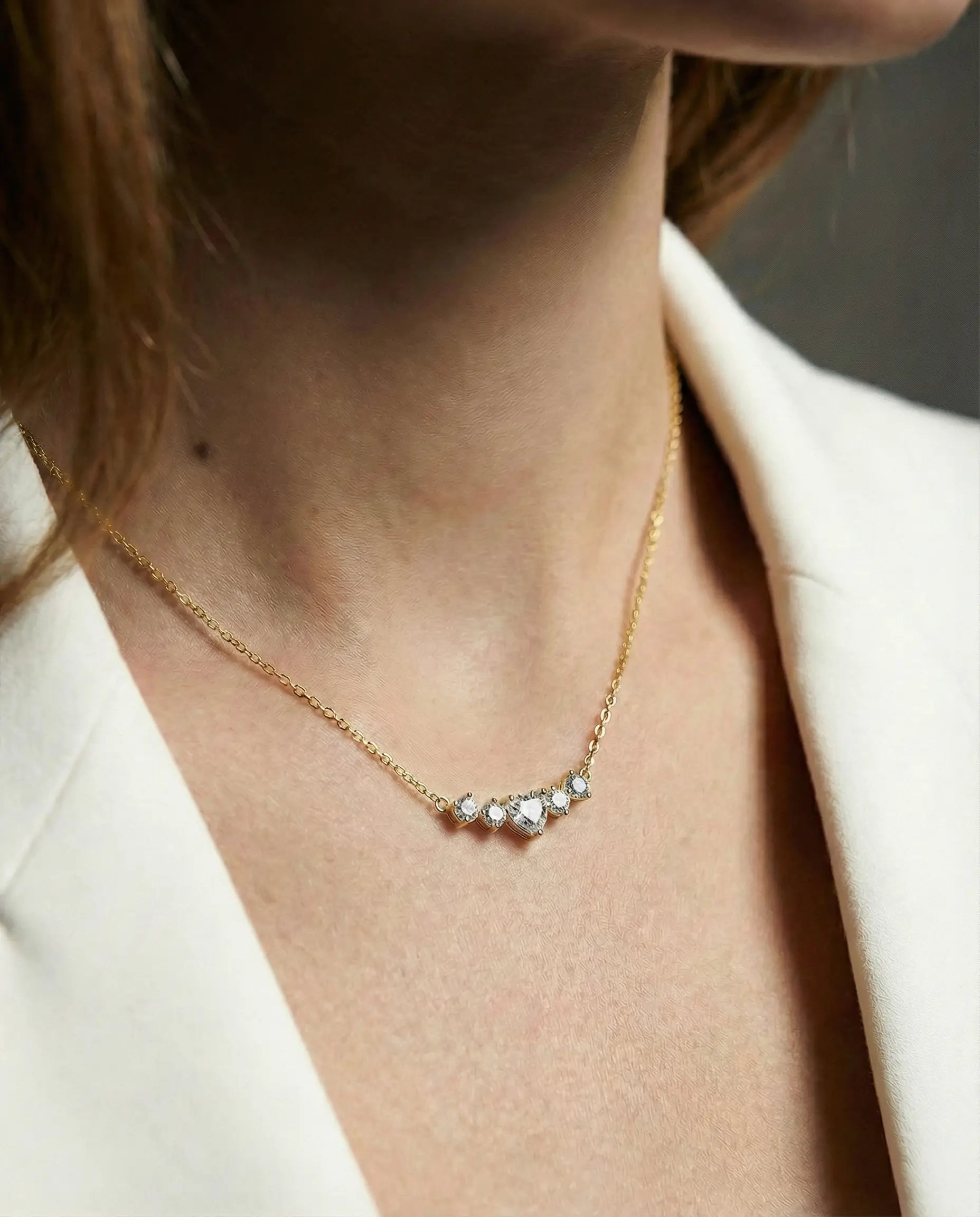 ogrlica 14k pozlata srce beli cubic zirconia cirkoni