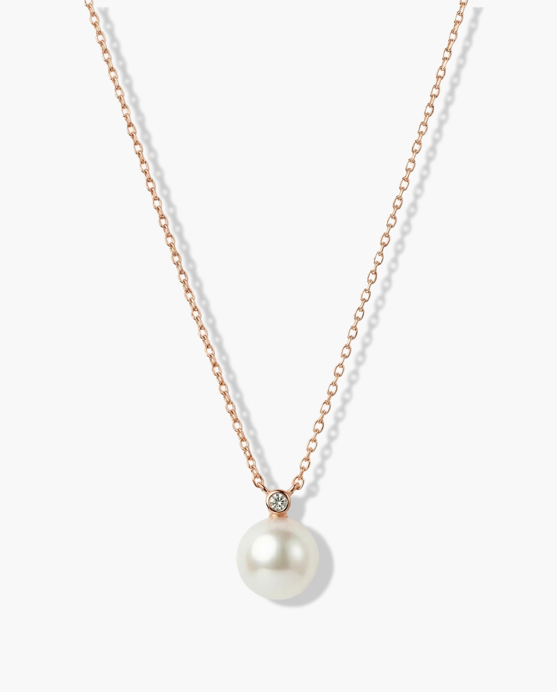 ogrlica 14k roze pozlata biser cubic zirconia cirkon