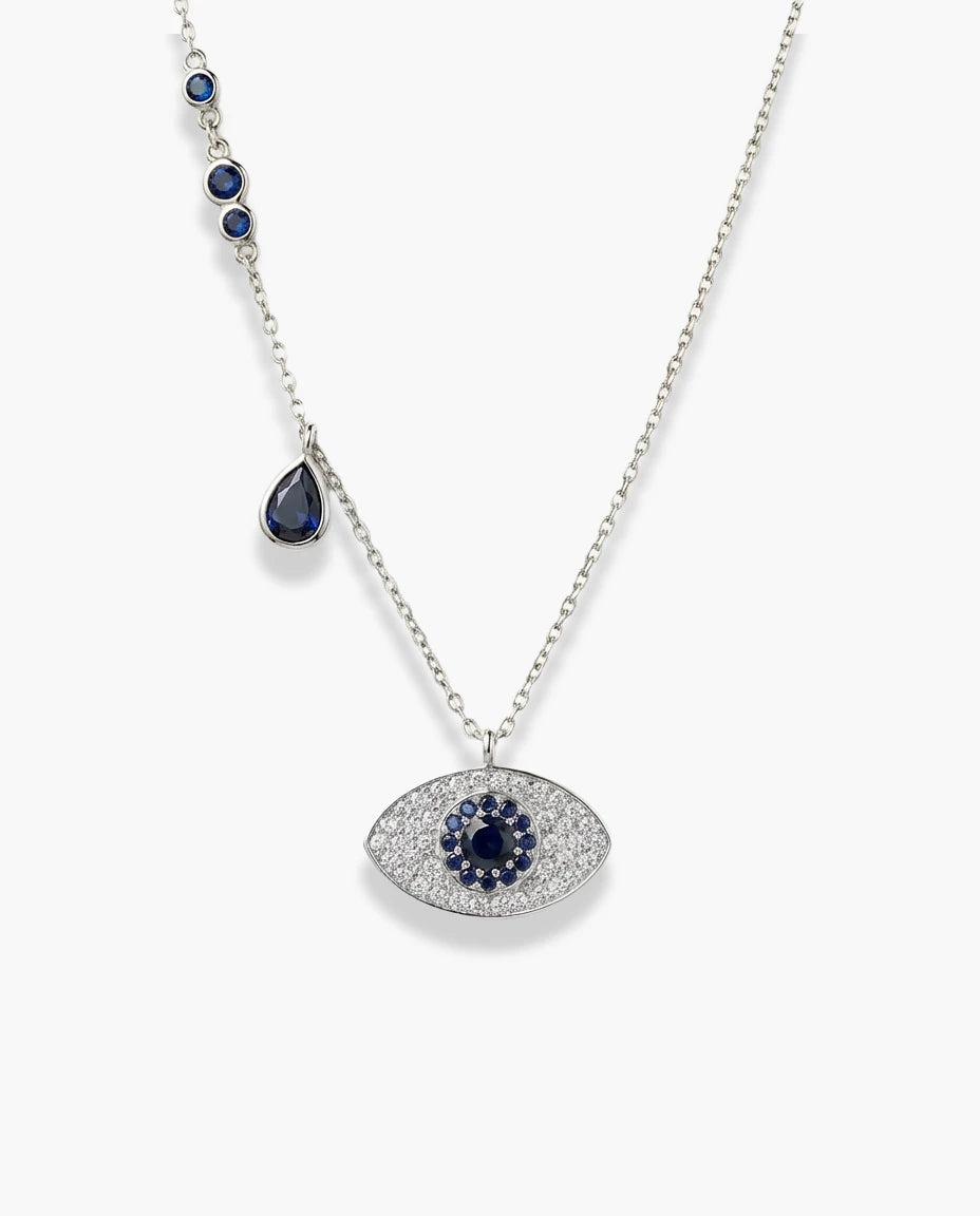 ogrlica srebro 925 rodijum evil eye plavi cubic zirconia cirkoni privezak