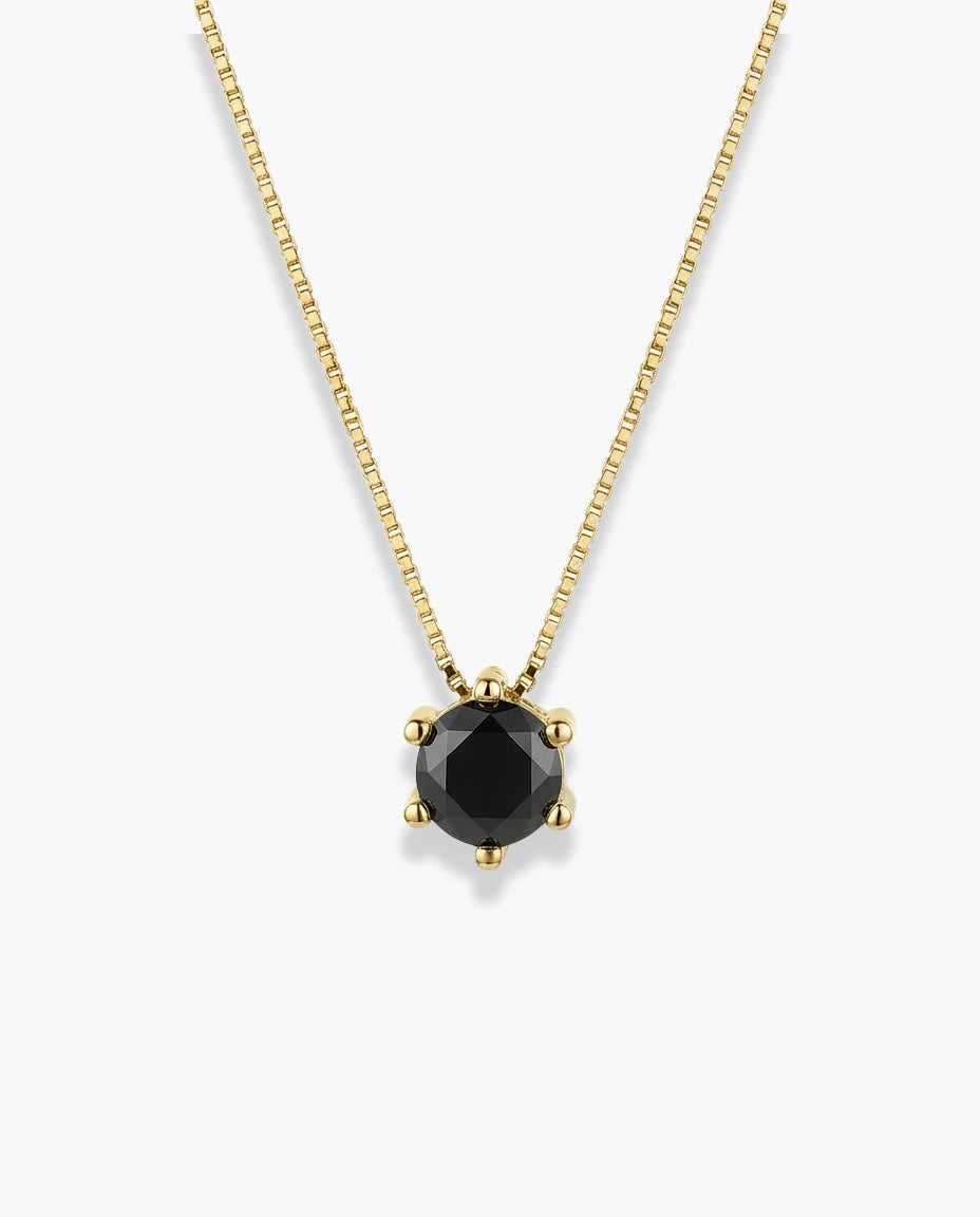 ogrlica 14k zuta pozlata crni cubic zirconia cirkon jedan kamen