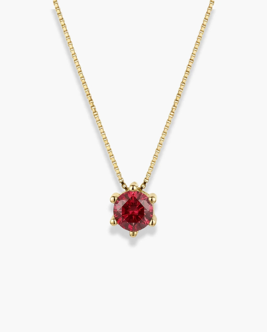 ogrlica 14k zuta pozlata crveni cubic zirconia cirkon jedan kamen