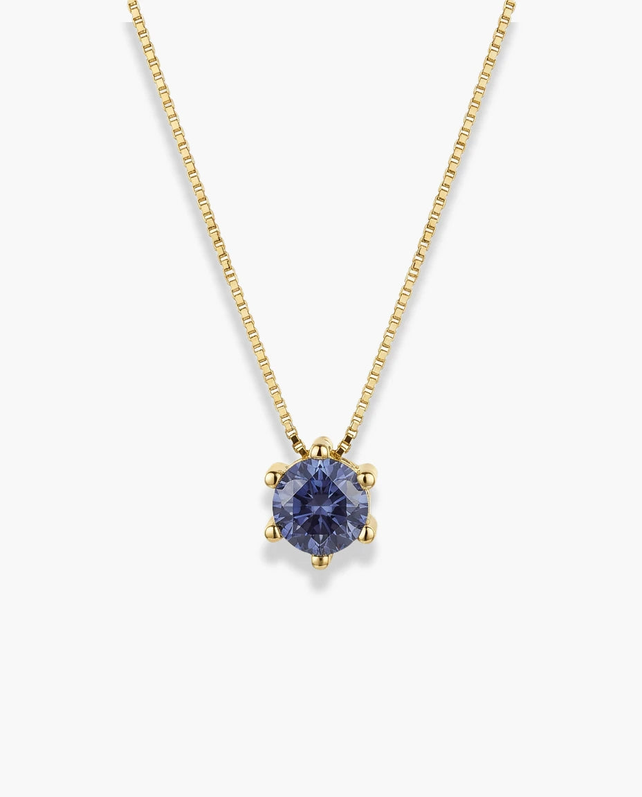 ogrlica 14k zuta pozlata plavi cubic zirconia cirkon jedan kamen