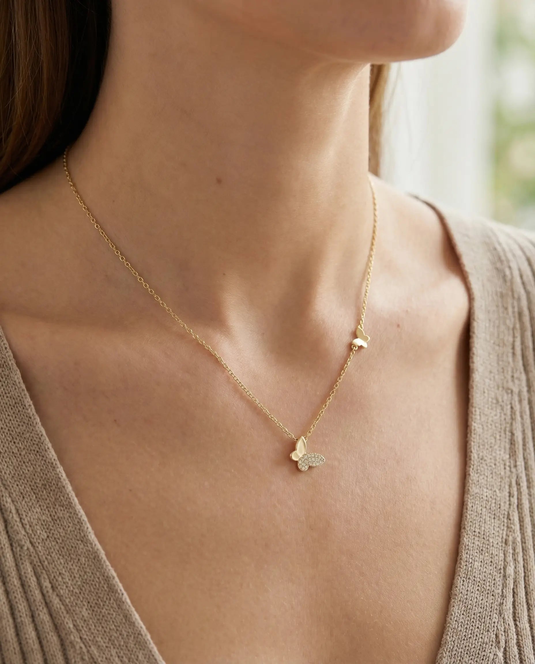 Ogrlica leptir cubic zirconia – ogrlica 14k pozlata