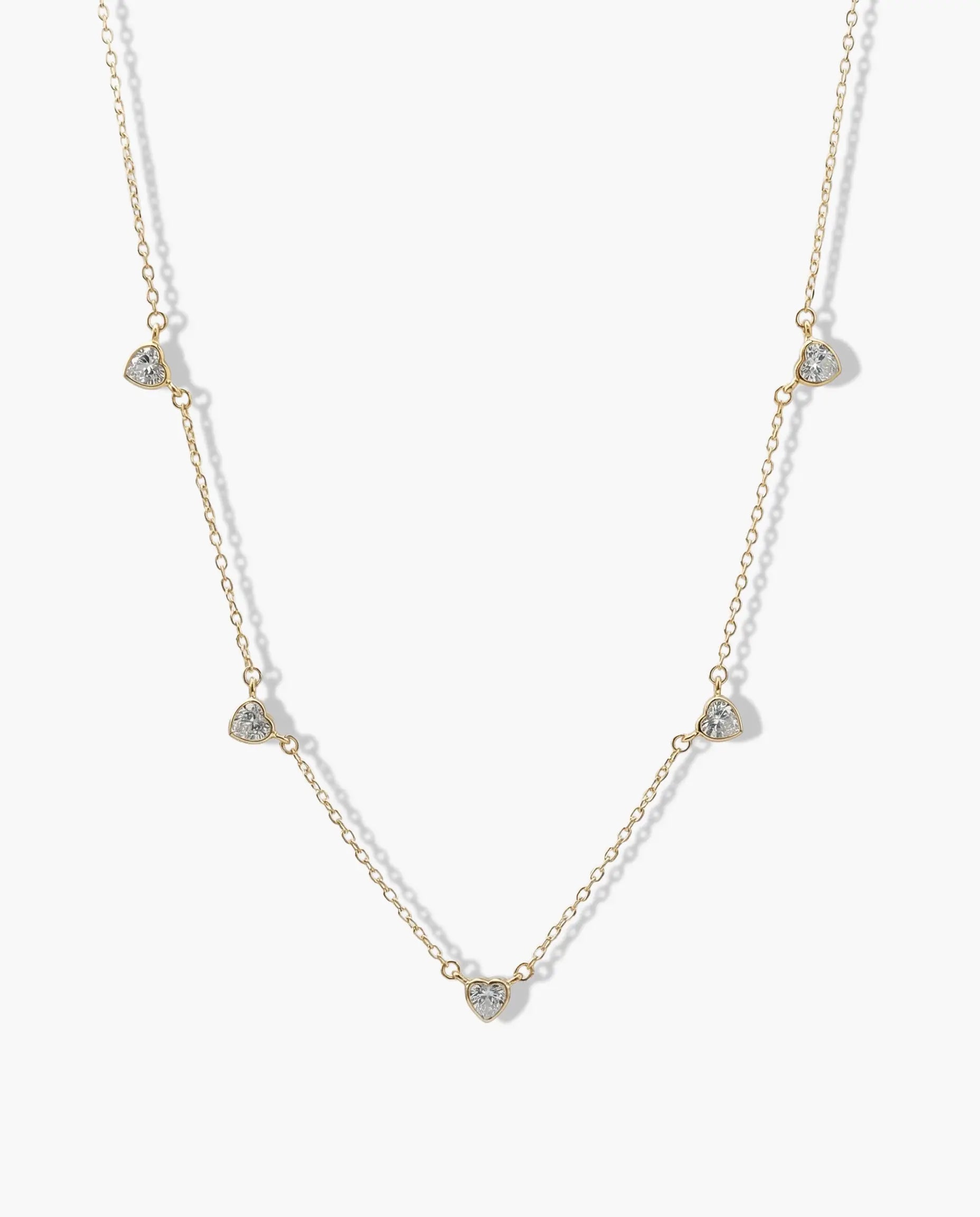 Image of Ogrlica srca beli cubic zirconia – ogrlica 14k pozlata