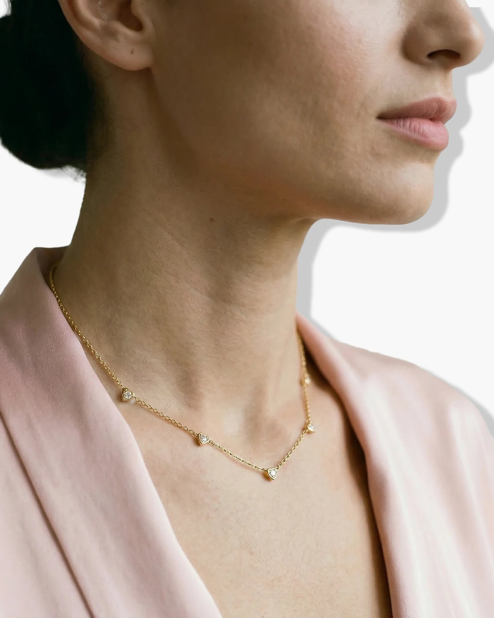 Image of Ogrlica srca beli cubic zirconia – ogrlica 14k pozlata