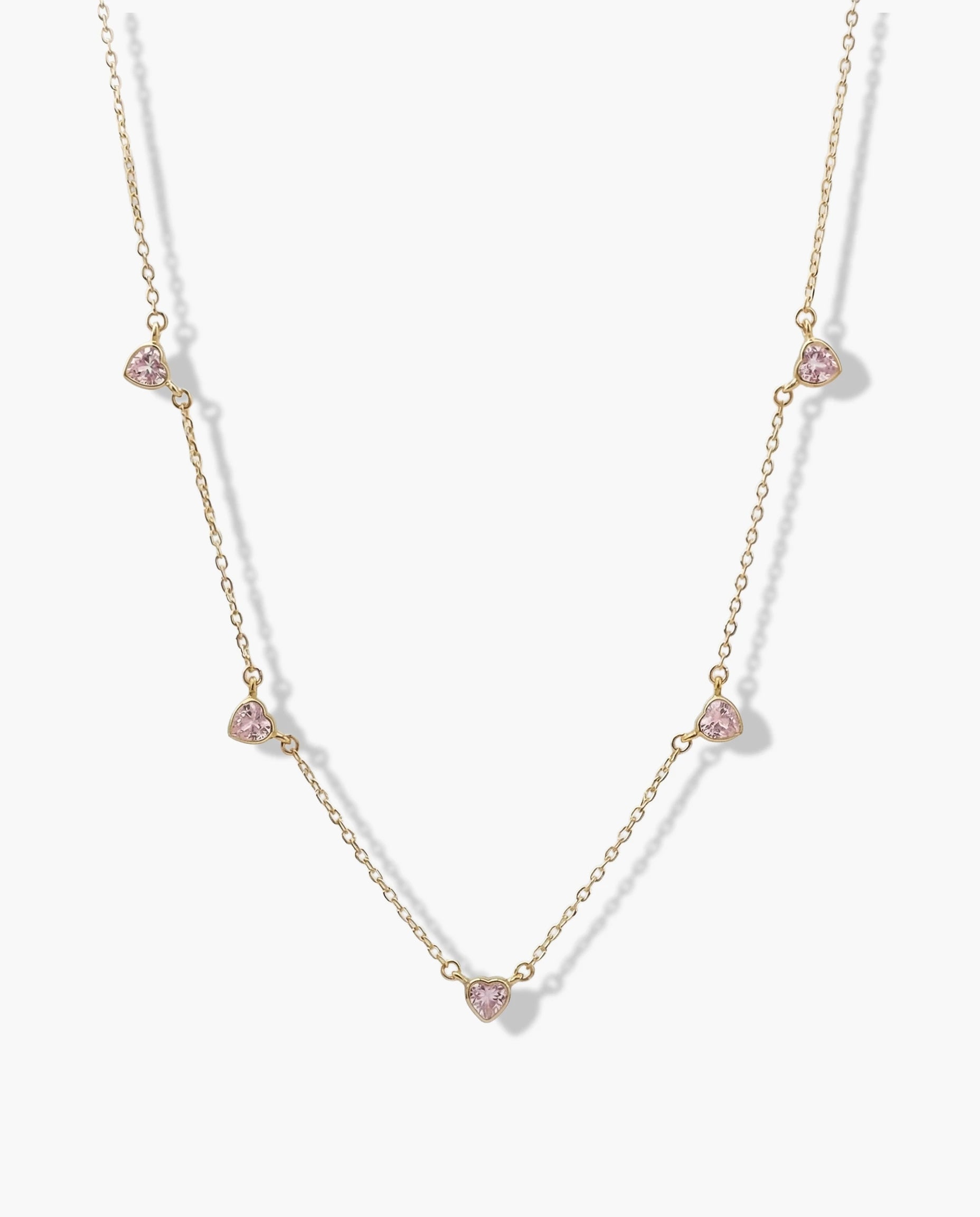 Image of Ogrlica srca roze cubic zirconia – ogrlica 14k pozlata