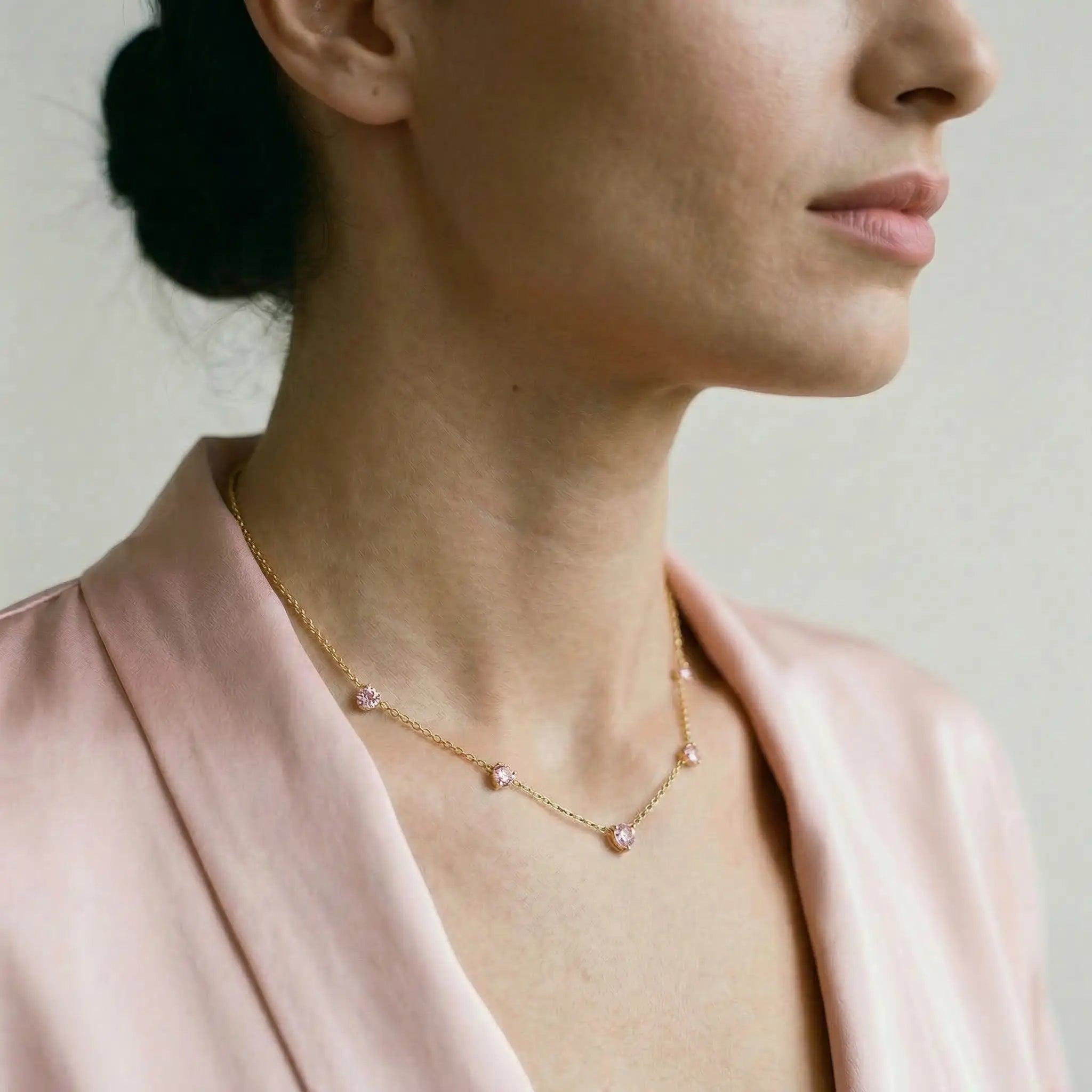 Image of Ogrlica srca roze cubic zirconia – ogrlica 14k pozlata