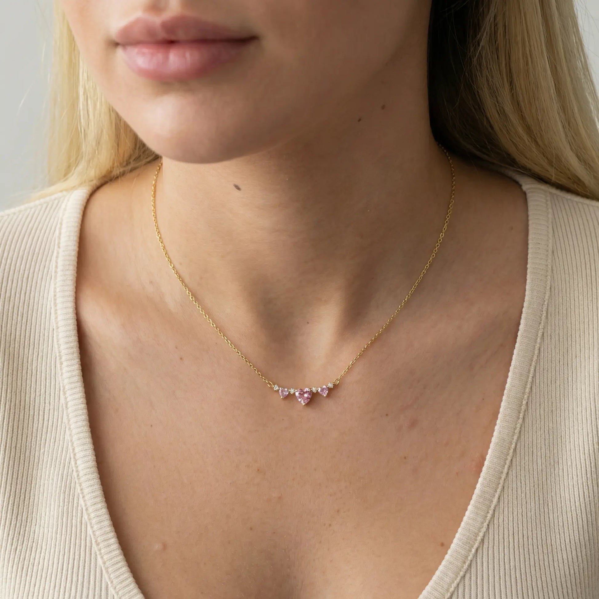 Ogrlica srce roze cubic zirconia – ogrlica 14k pozlata