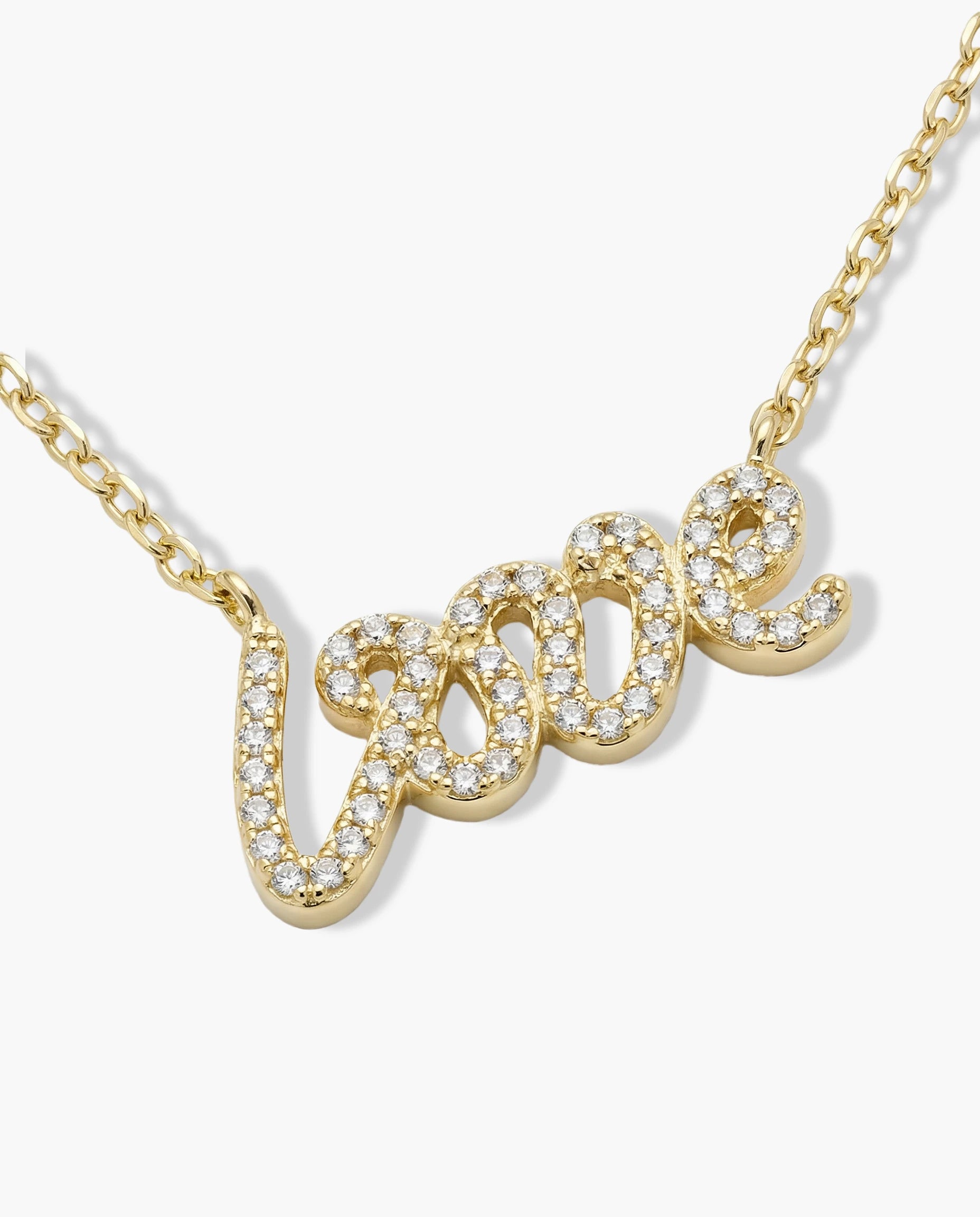 Pozlaćena srebrna ogrlica sa natpisom LOVE i cirkonima visokog sjaja