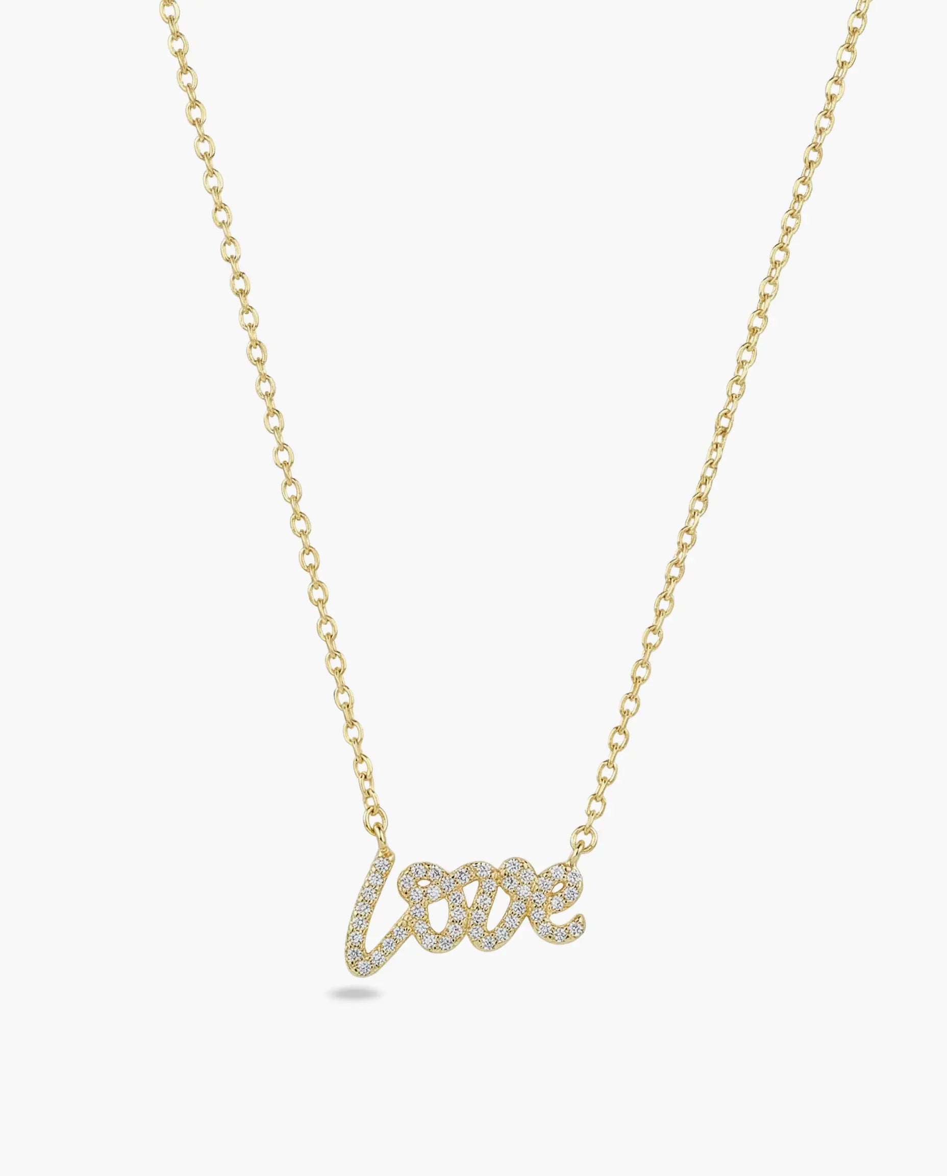Pozlaćena srebrna ogrlica sa natpisom LOVE i cirkonima visokog sjaja