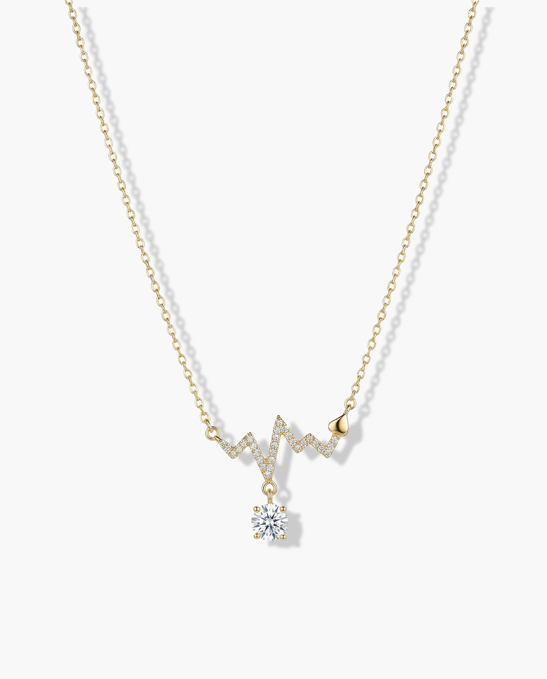 Image of Pozlaćena srebrna ogrlica sa priveskom otkucaja srca i cubic zirconia kamenom