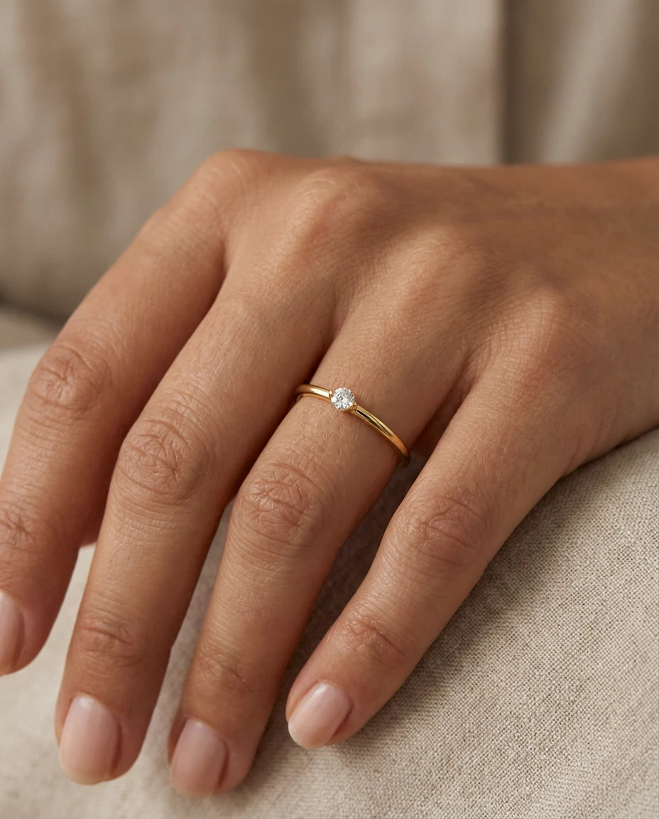 Image of prsten 14k pozlata beli cubic zirconia cirkon minimal