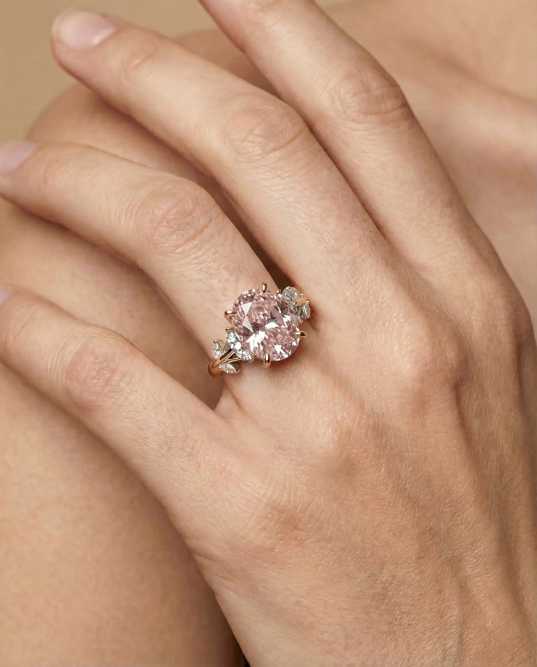 Image of prsten 14k pozlata roze ovalni cubic zirconia cirkon