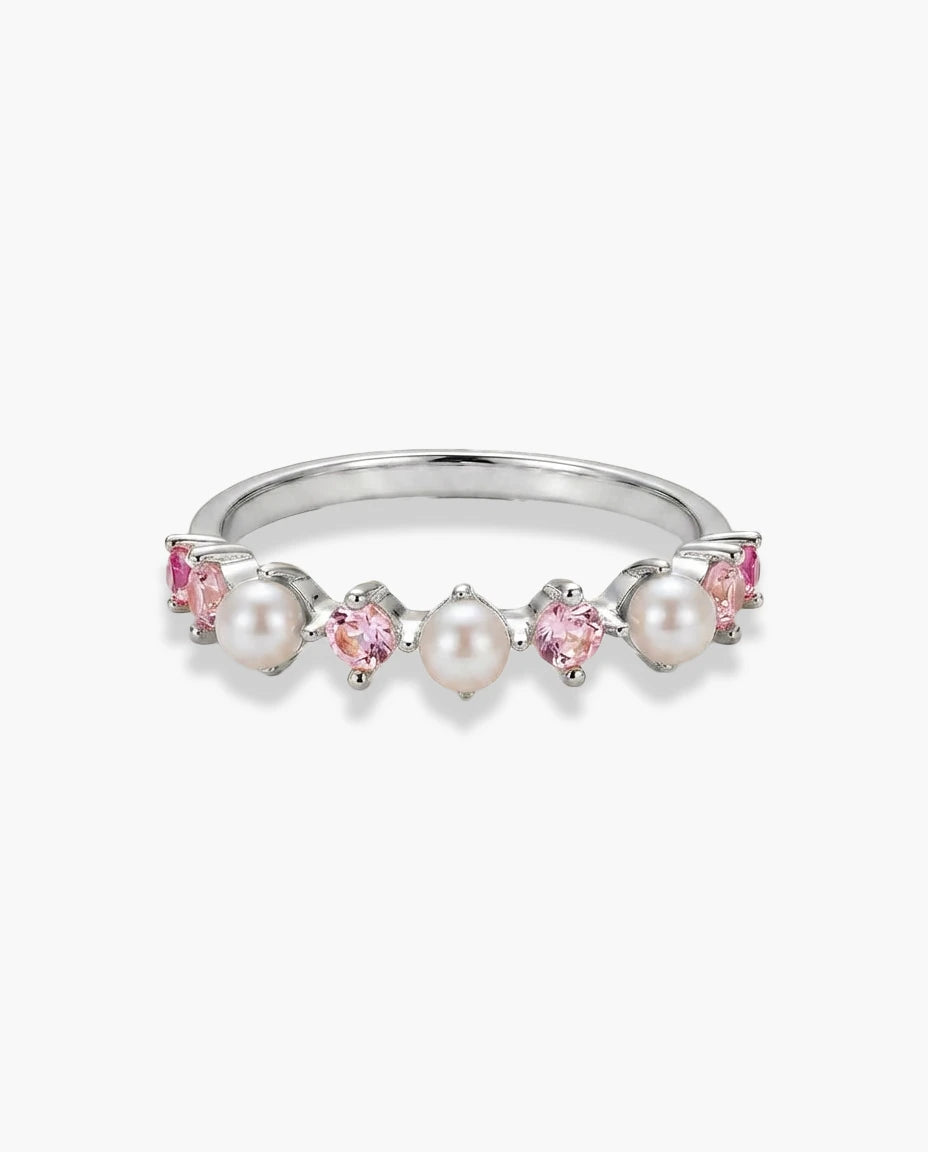 prsten srebro 925 rodijum biseri i roze cubic zirconia cirkoni
