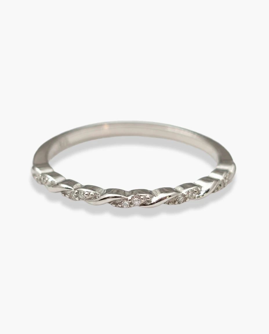 prsten srebro 925 rodijum tanak twist dizajn cubic zirconia cirkoni