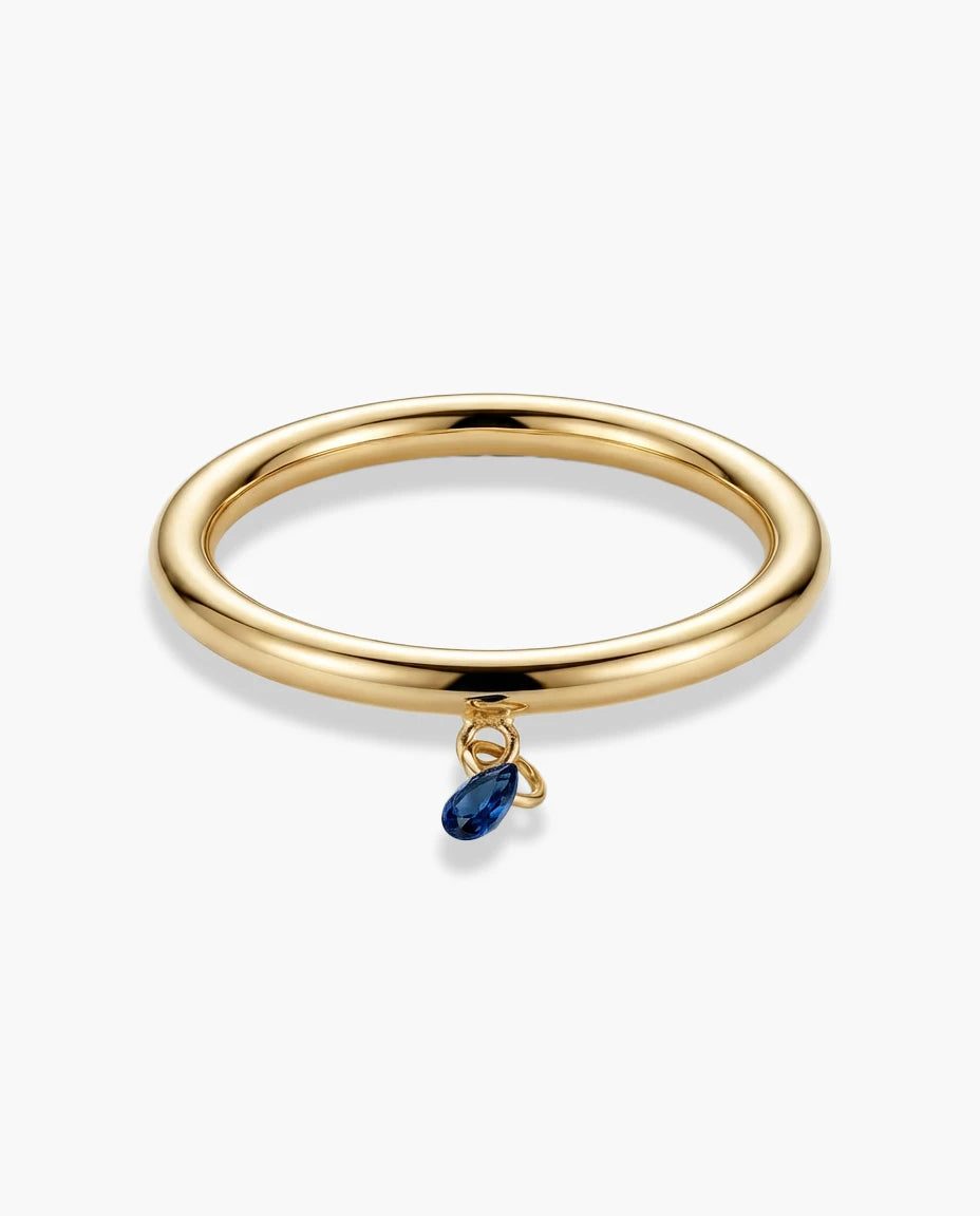 prsten 14k zuta pozlata viseci plavi cubic zirconia cirkon minimalisticki elegantan