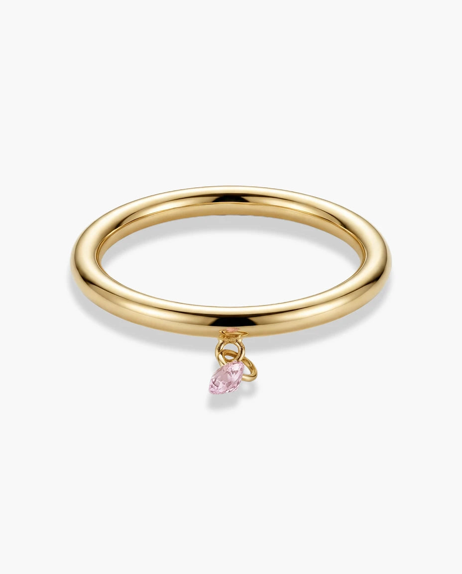 prsten 14k zuta pozlata viseci roze cubic zirconia cirkon minimalisticki elegantan