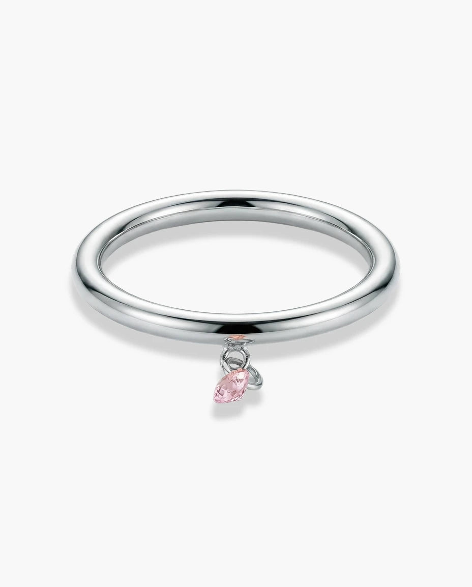 prsten srebro 925 rodijum viseci roze cubic zirconia cirkon minimalisticki elegantan