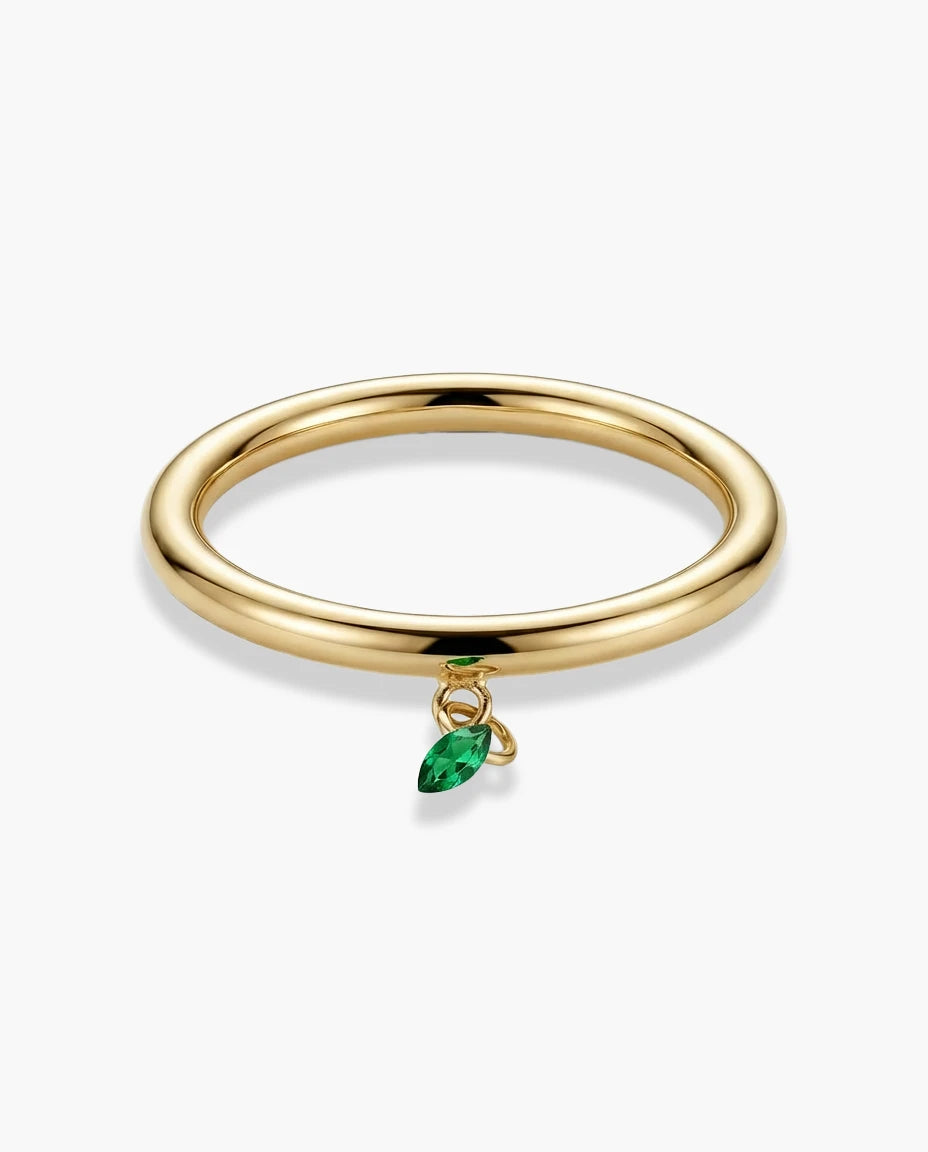 prsten 14k zuta pozlata viseci zeleni cubic zirconia cirkon minimalisticki elegantan
