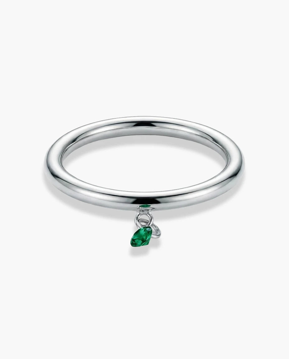 prsten srebro 925 rodijum viseci zeleni cubic zirconia cirkon minimalisticki elegantan