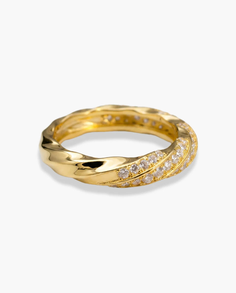 prsten 14k zuta pozlata talasasti dizajn cubic zirconia cirkoni