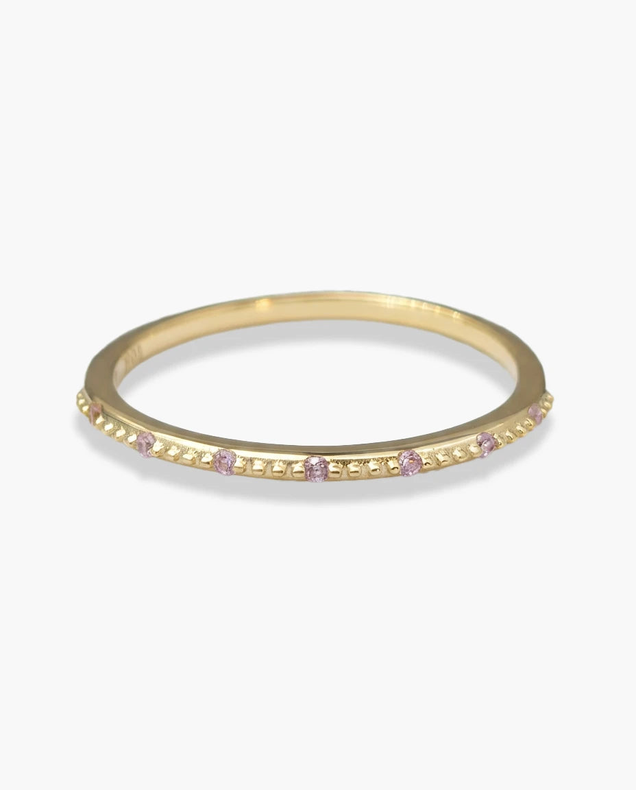 prsten 14k zuta pozlata talasasti dizajn roze cubic zirconia cirkoni