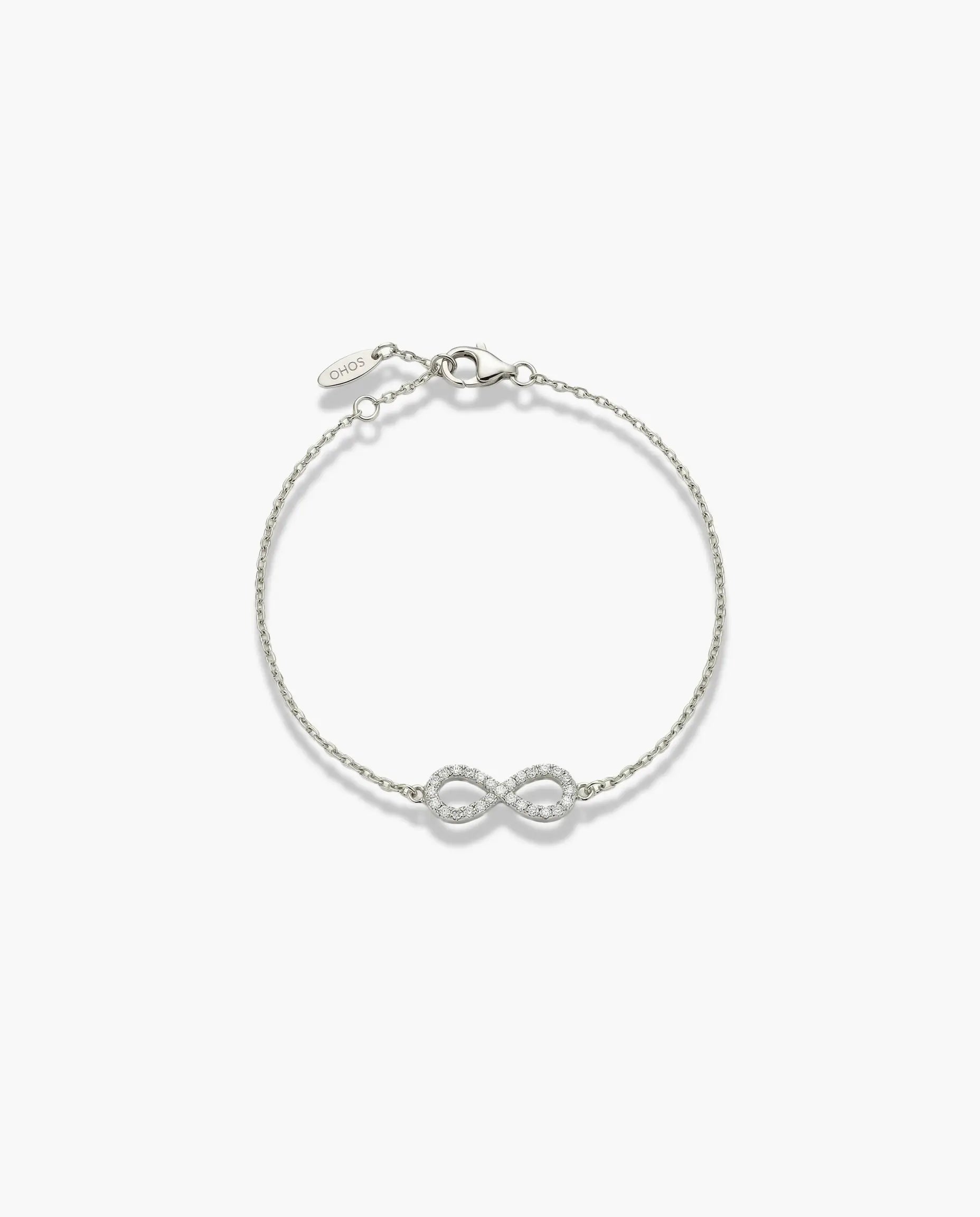 Narukvica sa simbolom beskonačnosti ukrašenim cirkonima na tankom lančiću 925 