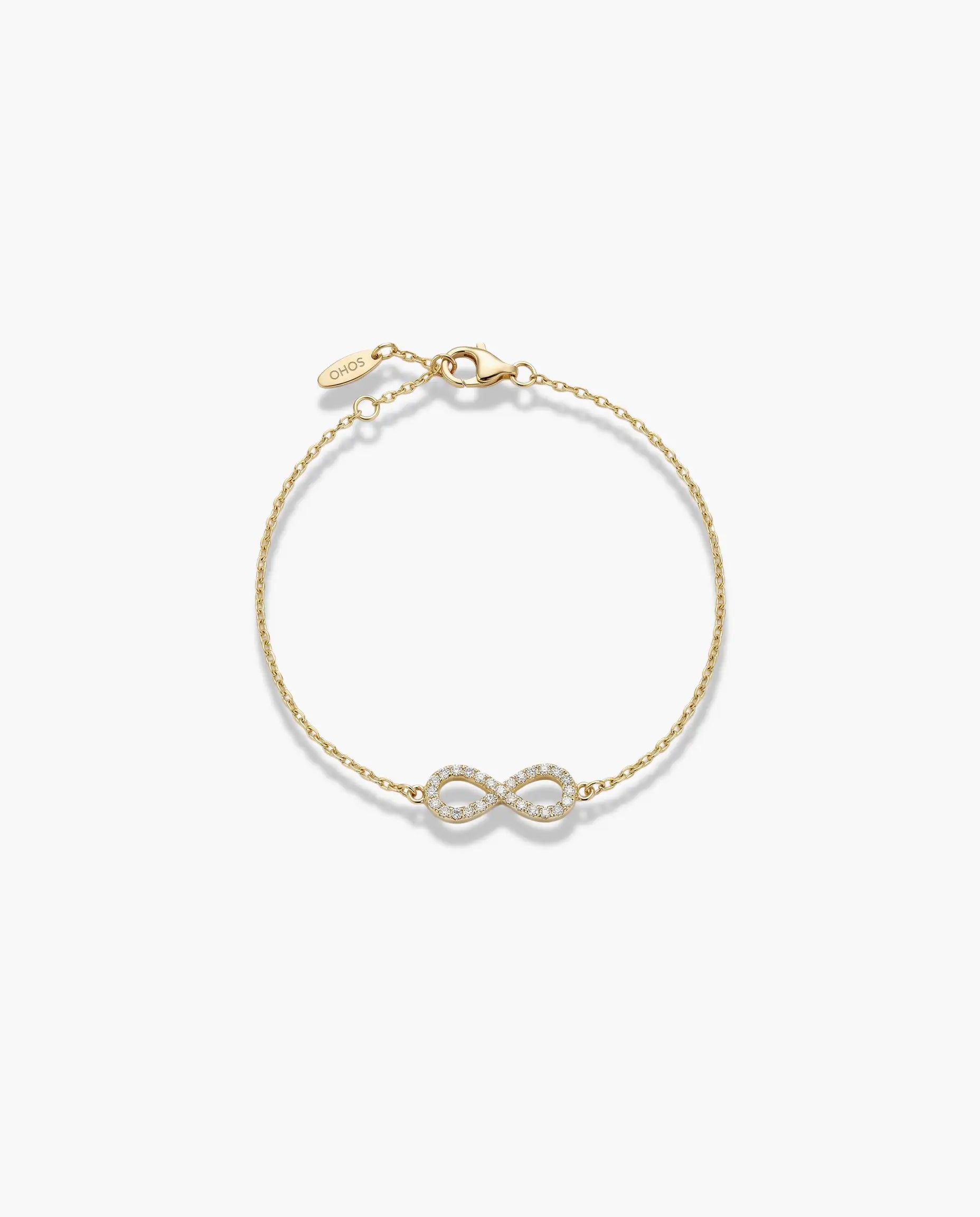 Image of Narukvica sa simbolom beskonačnosti ukrašenim cirkonima na tankom lančiću 925 zuta pozlata