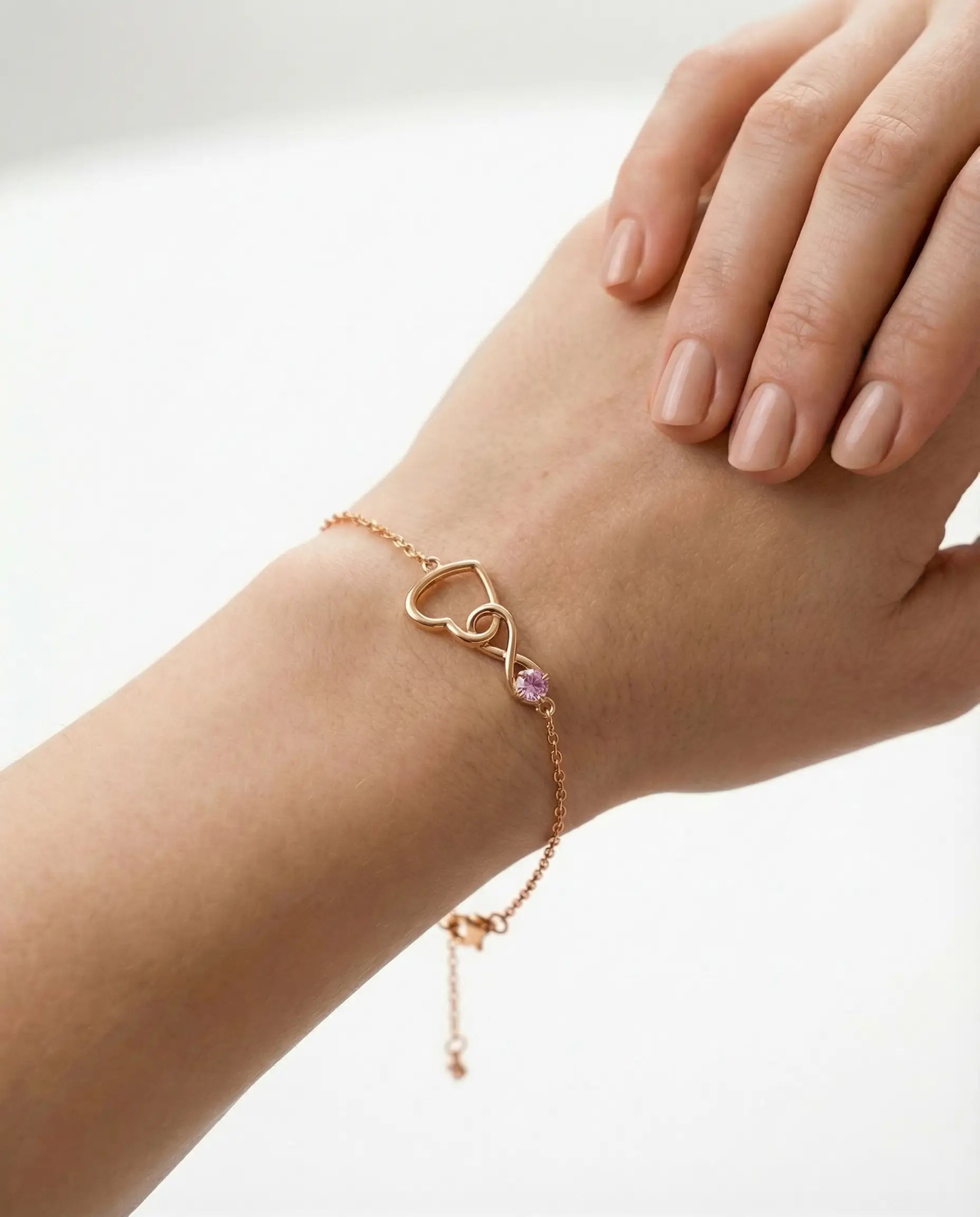 Image of Srebrna narukvica infinity srce 14k pozlata roze SOHO