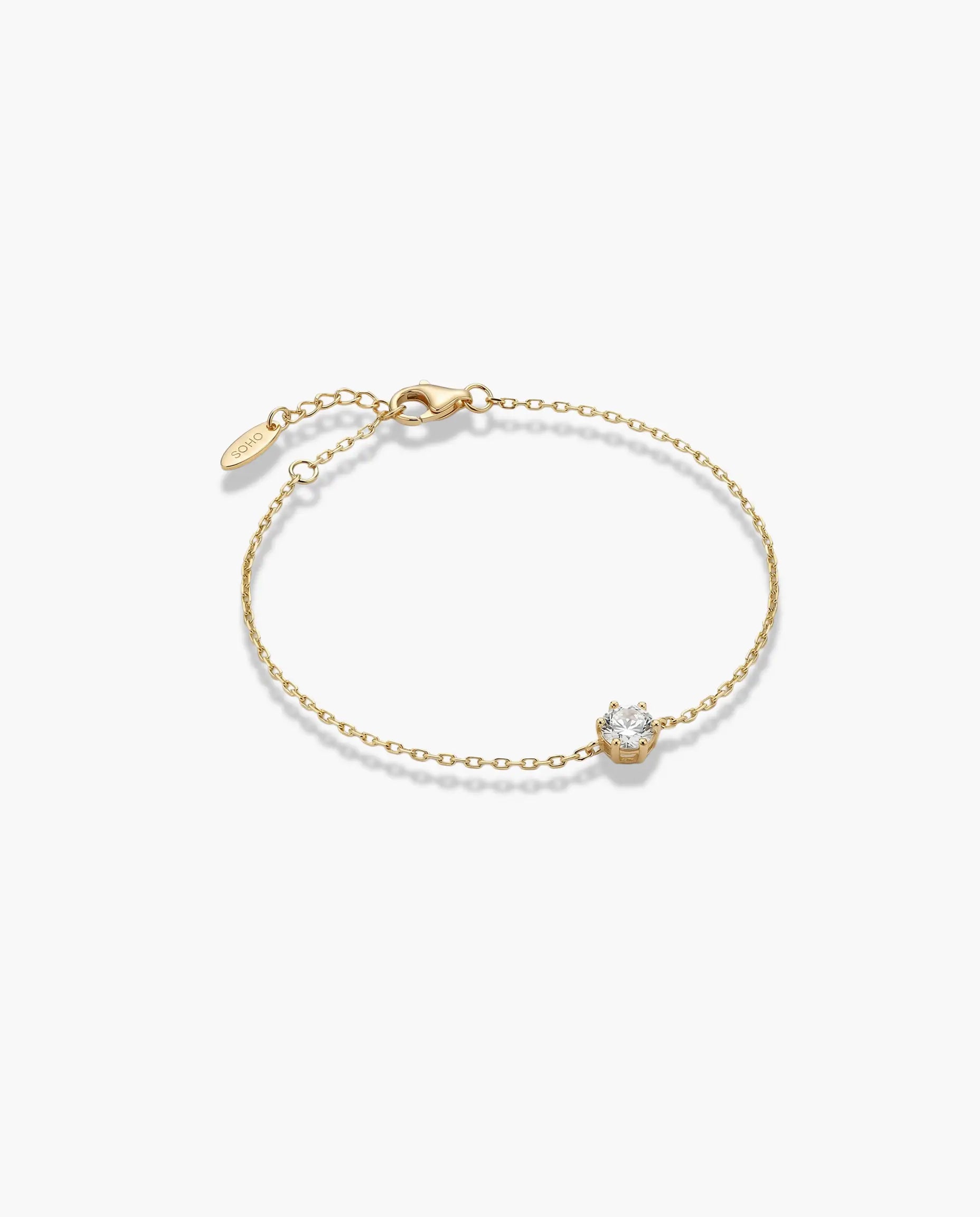 Srebrna narukvica jedan cirkon 14k pozlata žuta SOHO