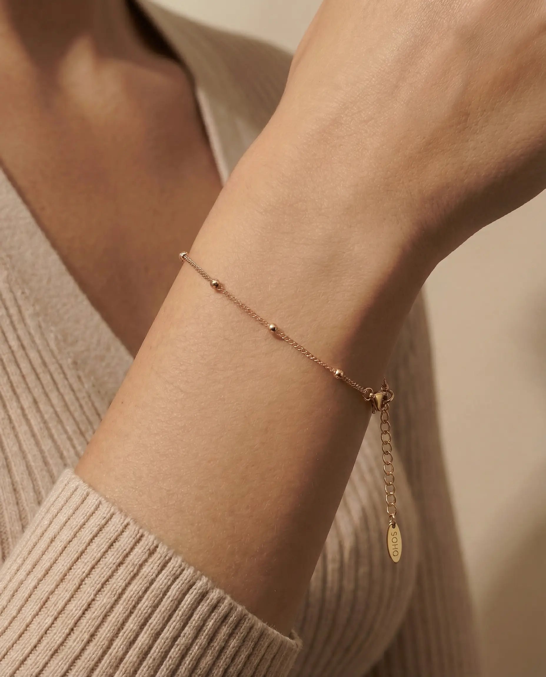 Srebrna narukvica kuglice 14k pozlata roze SOHO