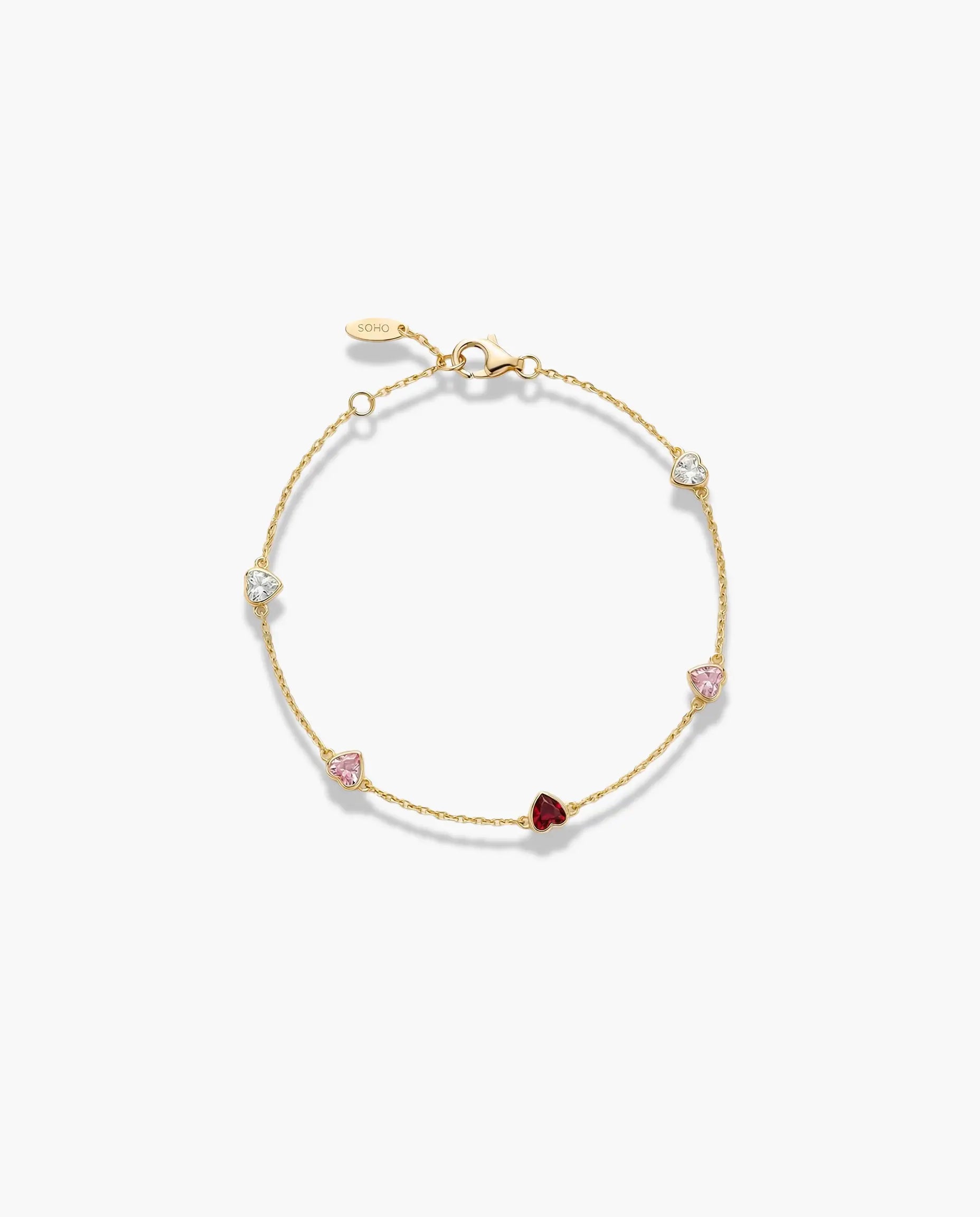 Image of srebrna narukvica niz srca sa cirkonima 925 zuta pozlata