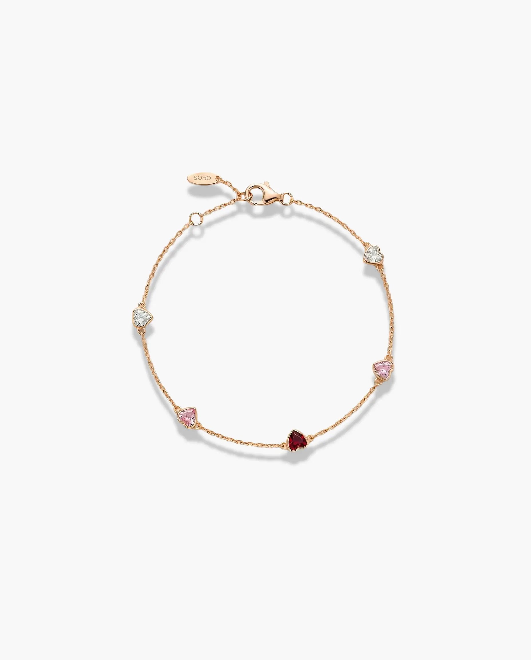 Image of srebrna narukvica srca sa cirkonima roze pozlata 925