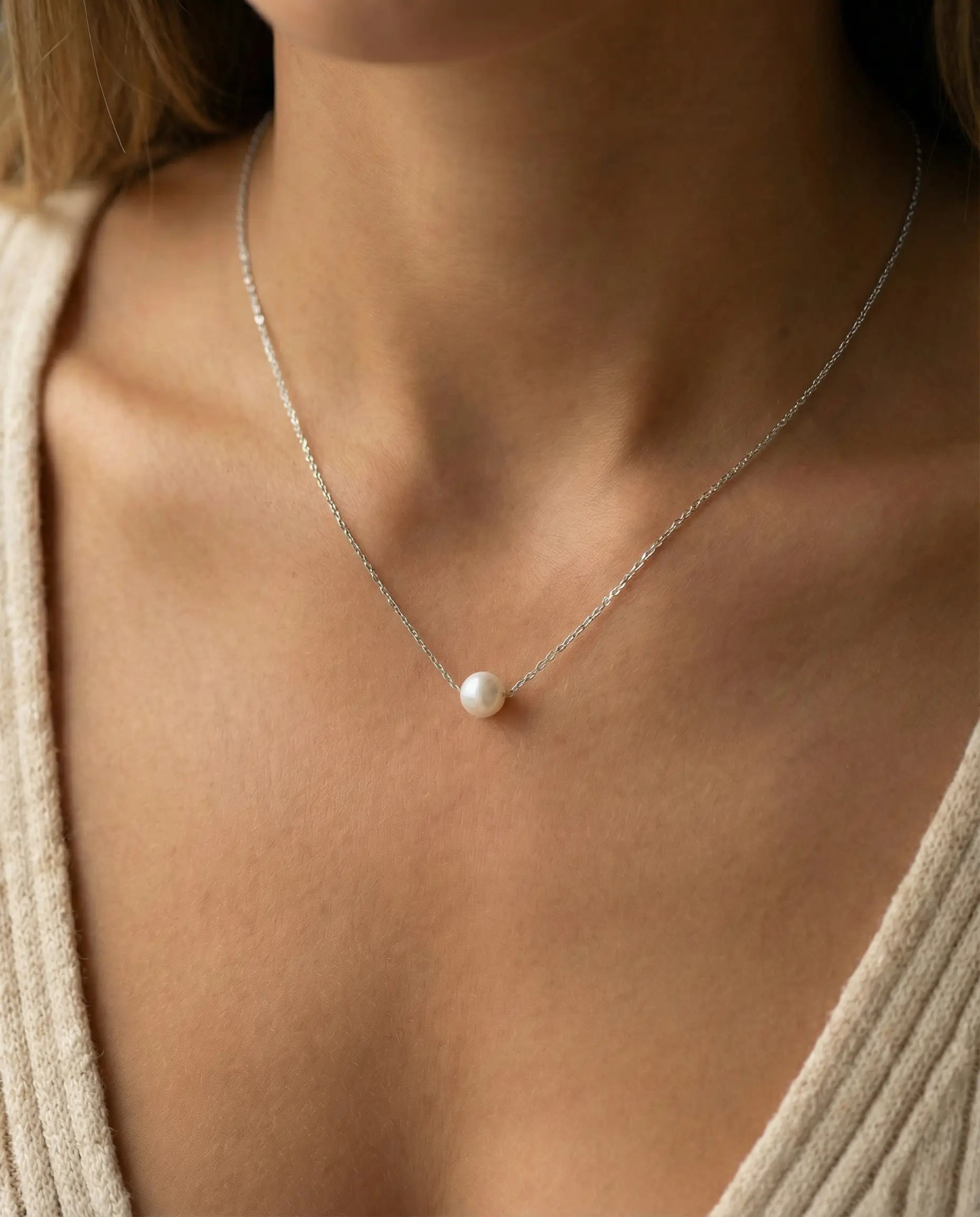 Srebrna ogrlica biser – ogrlica rodijum