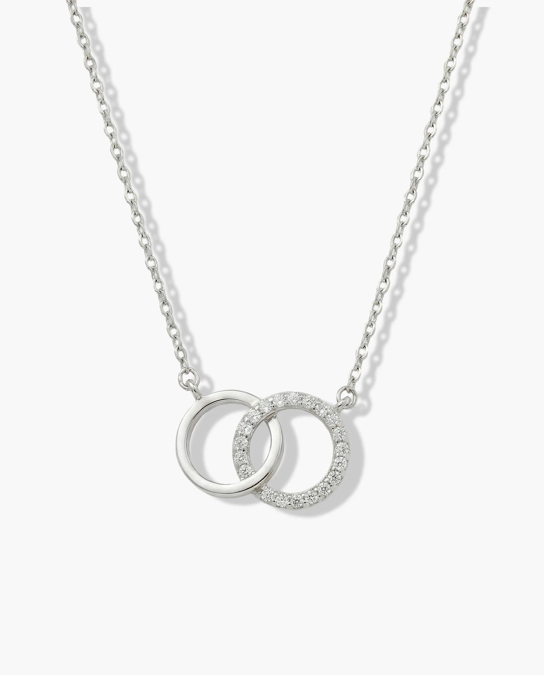 srebrna ogrlica rodijum dva kruga cubic zirconia cirkoni