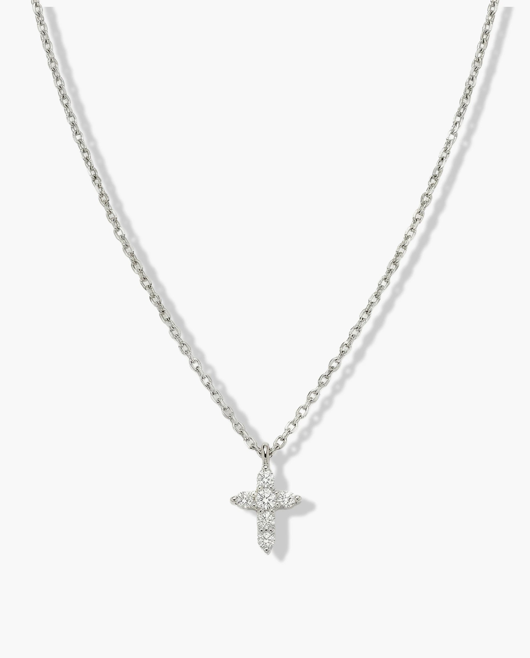 srebrna ogrlica rodijum krst cubic zirconia cirkoni