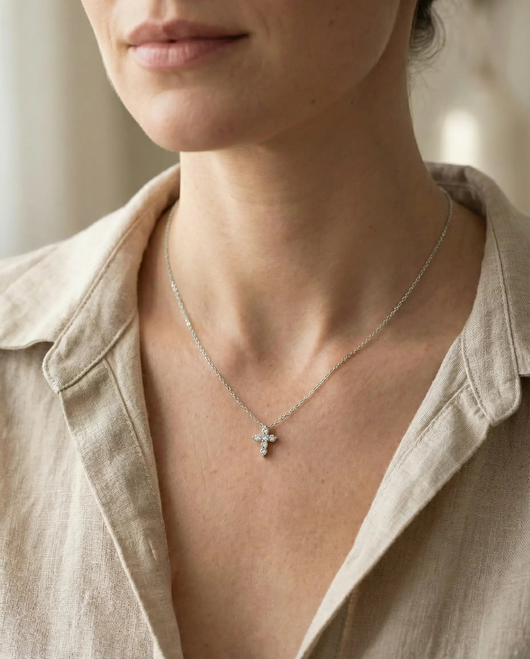 Image of srebrna ogrlica rodijum krst cubic zirconia cirkoni